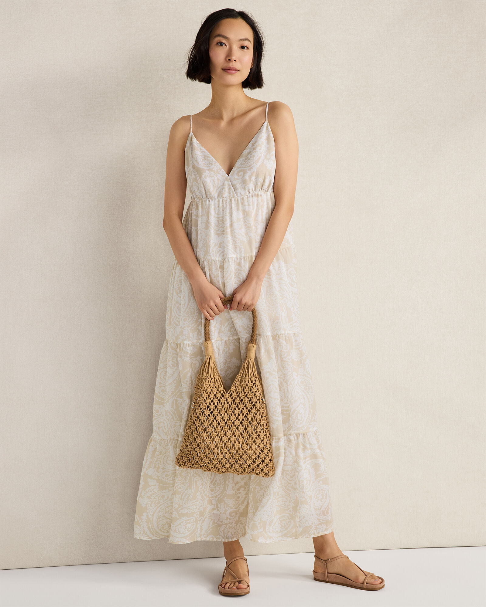 Ramie Blend Paisley Tiered Maxi Dress