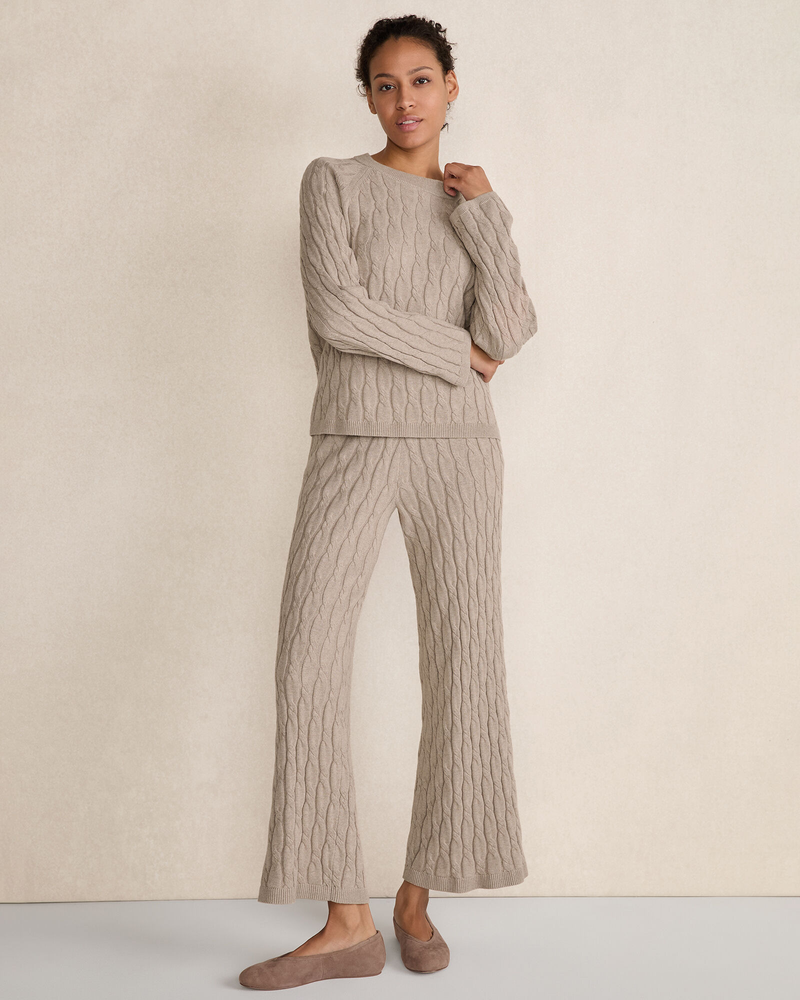 Cotton Cashmere Cable Knit Wide Leg Pants | Haven Well Within