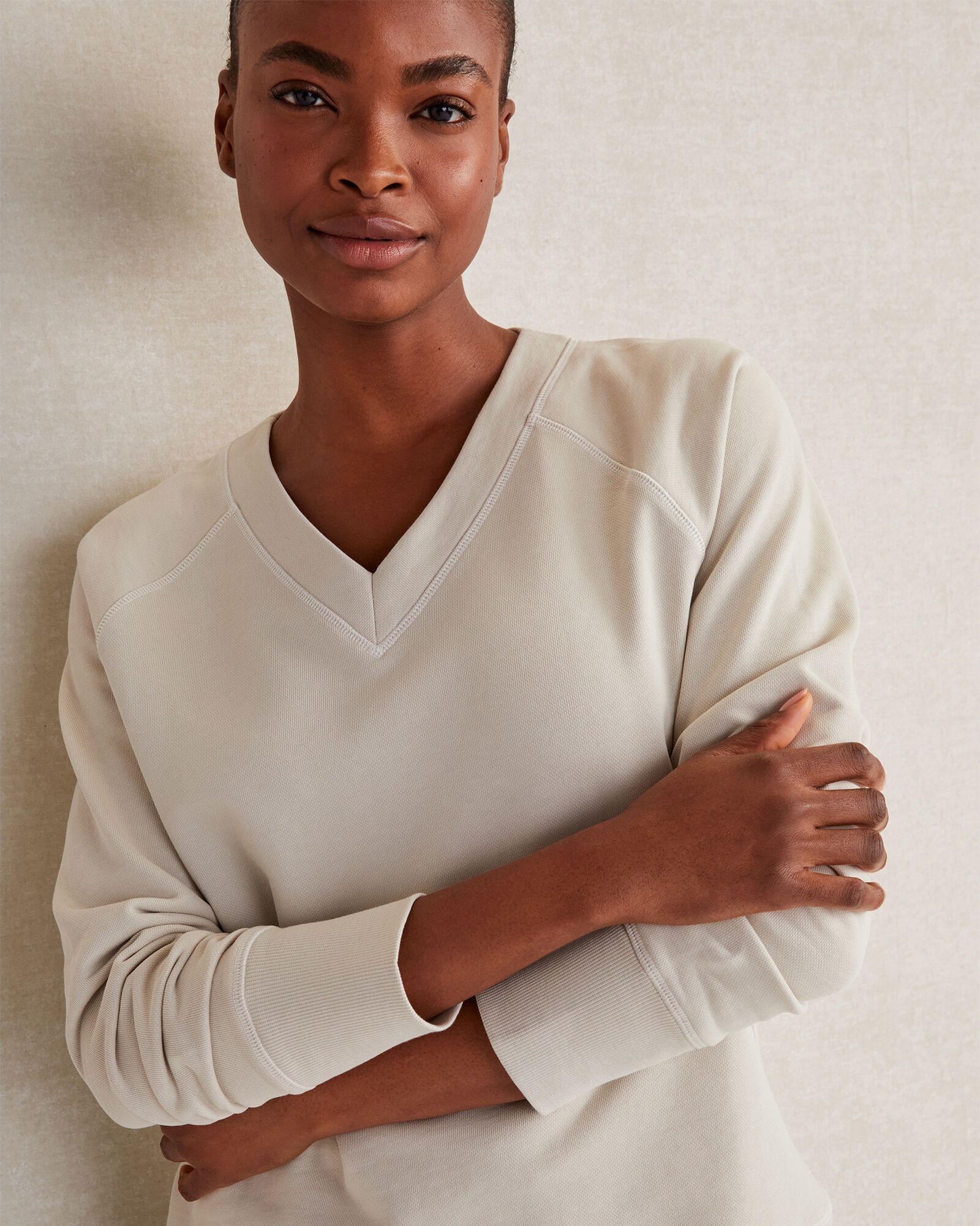 Organic Cotton French Terry V-Neck Sweatshirt