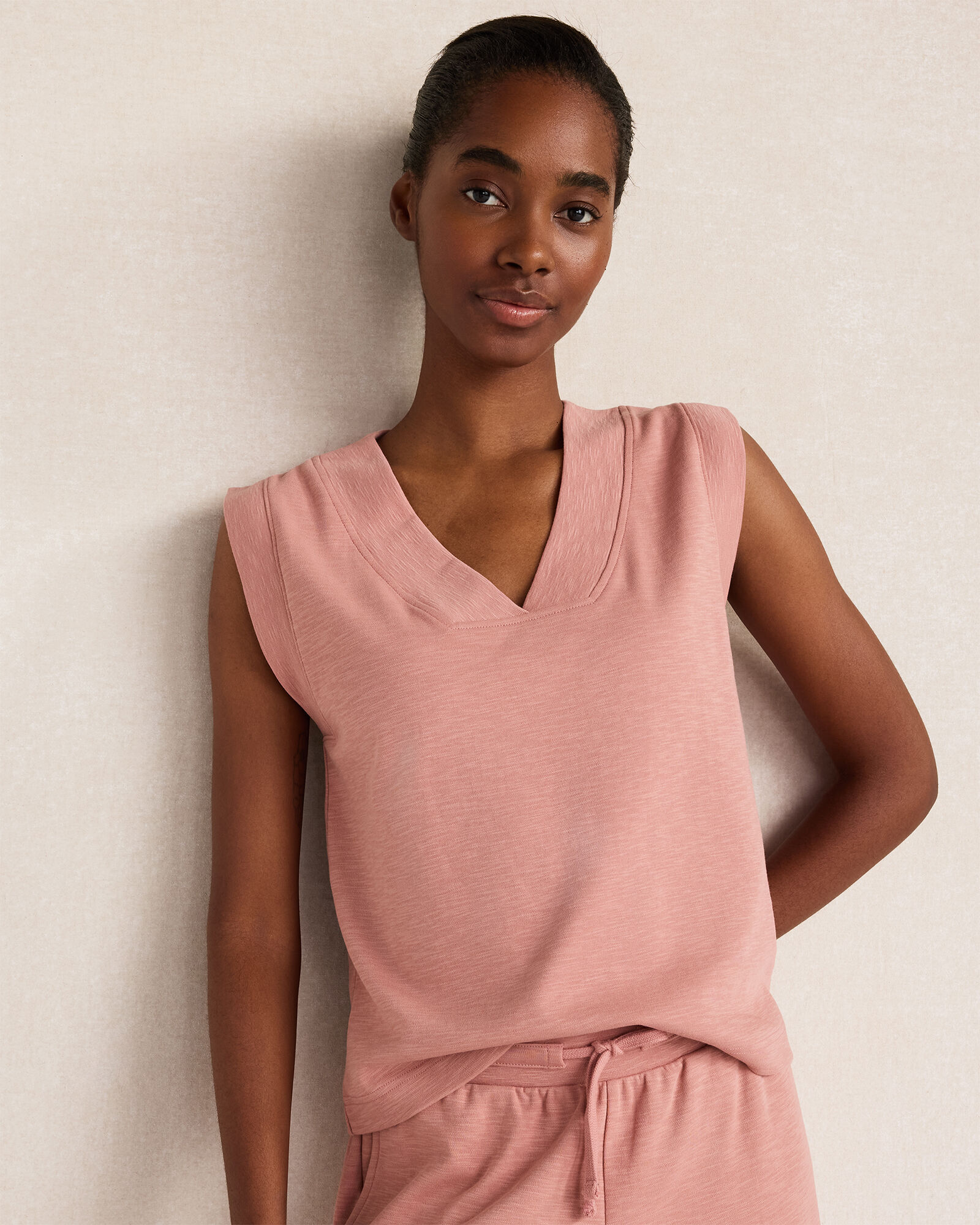 Organic Cotton Slub Interlock V-Neck Top