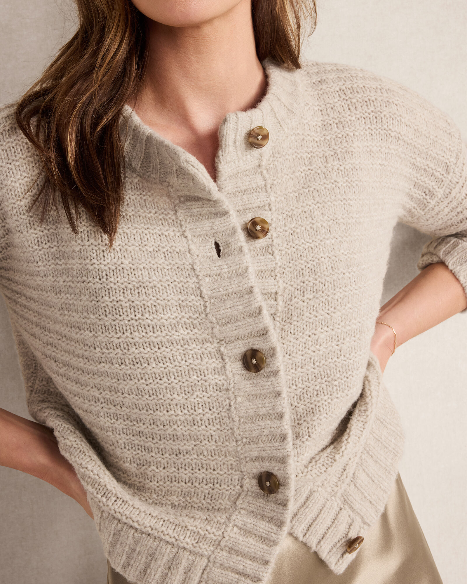 Merino Wool Cashmere Link Stitch Cardigan