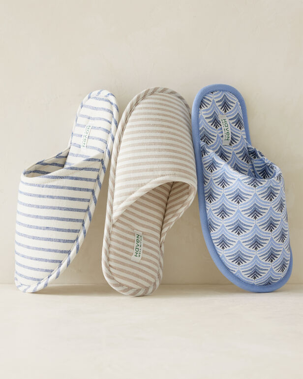 Linen Blue Stripe Spa Slippers