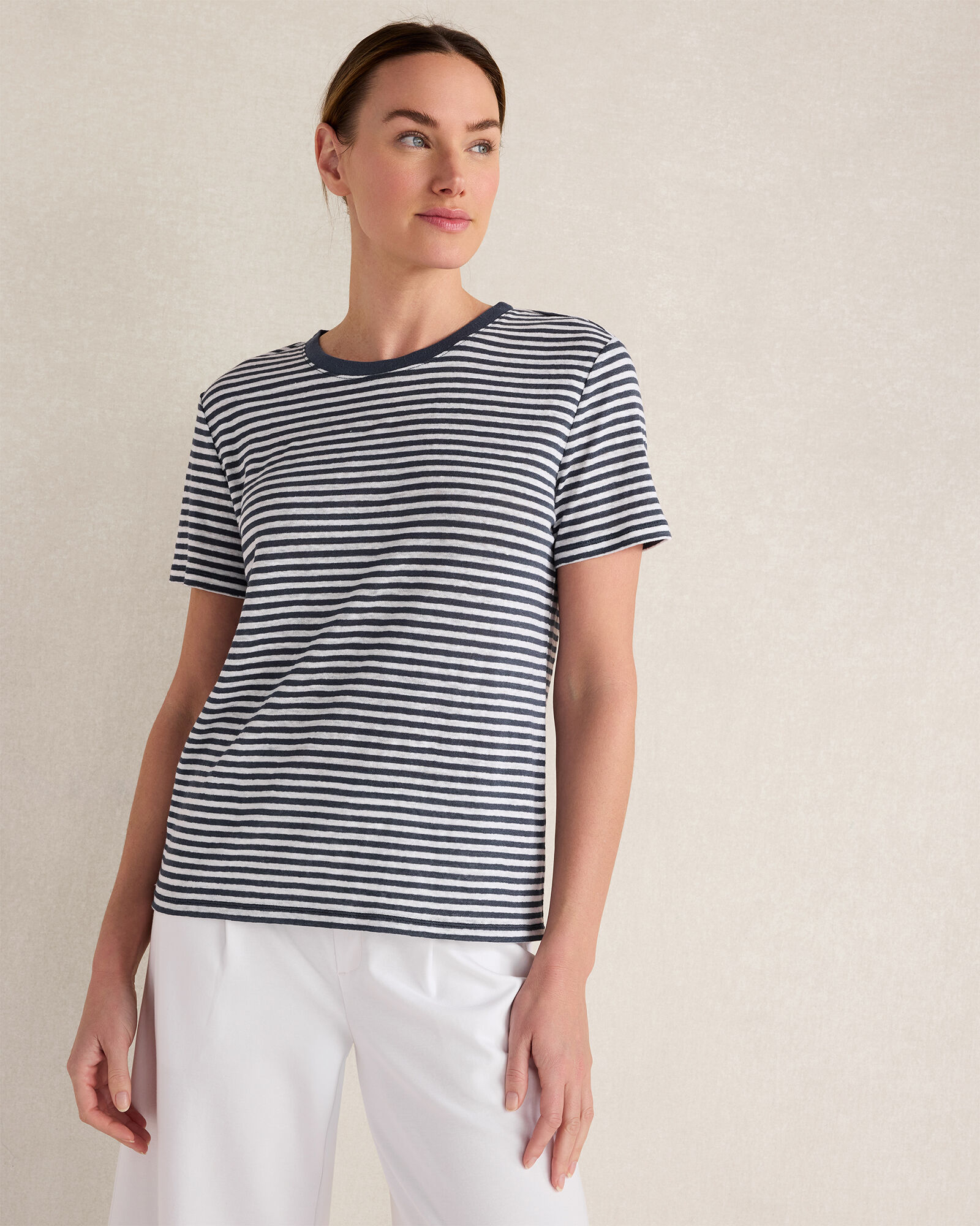 Linen Striped Short Sleeve Tee