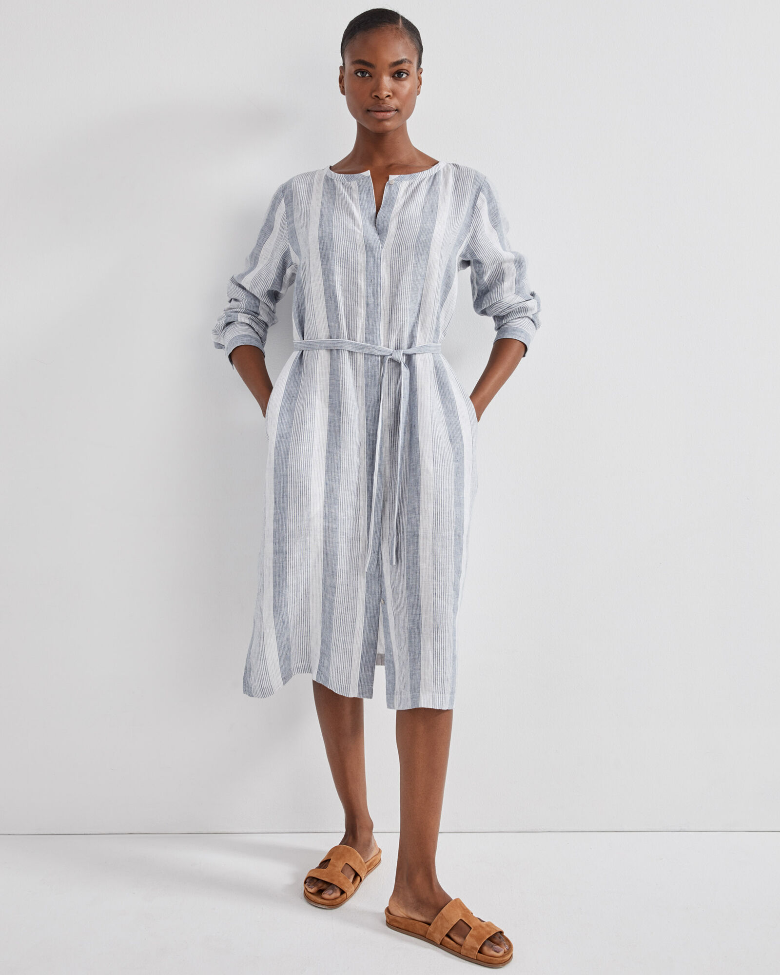 Grey and white striped linen outlet dress