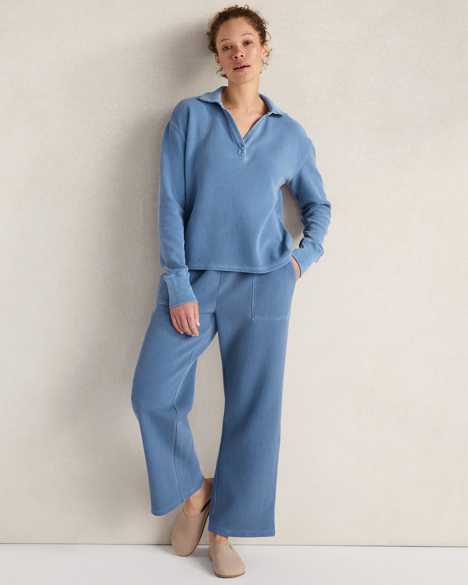 Resti Organic Cotton Waffle Johnny Collar Top