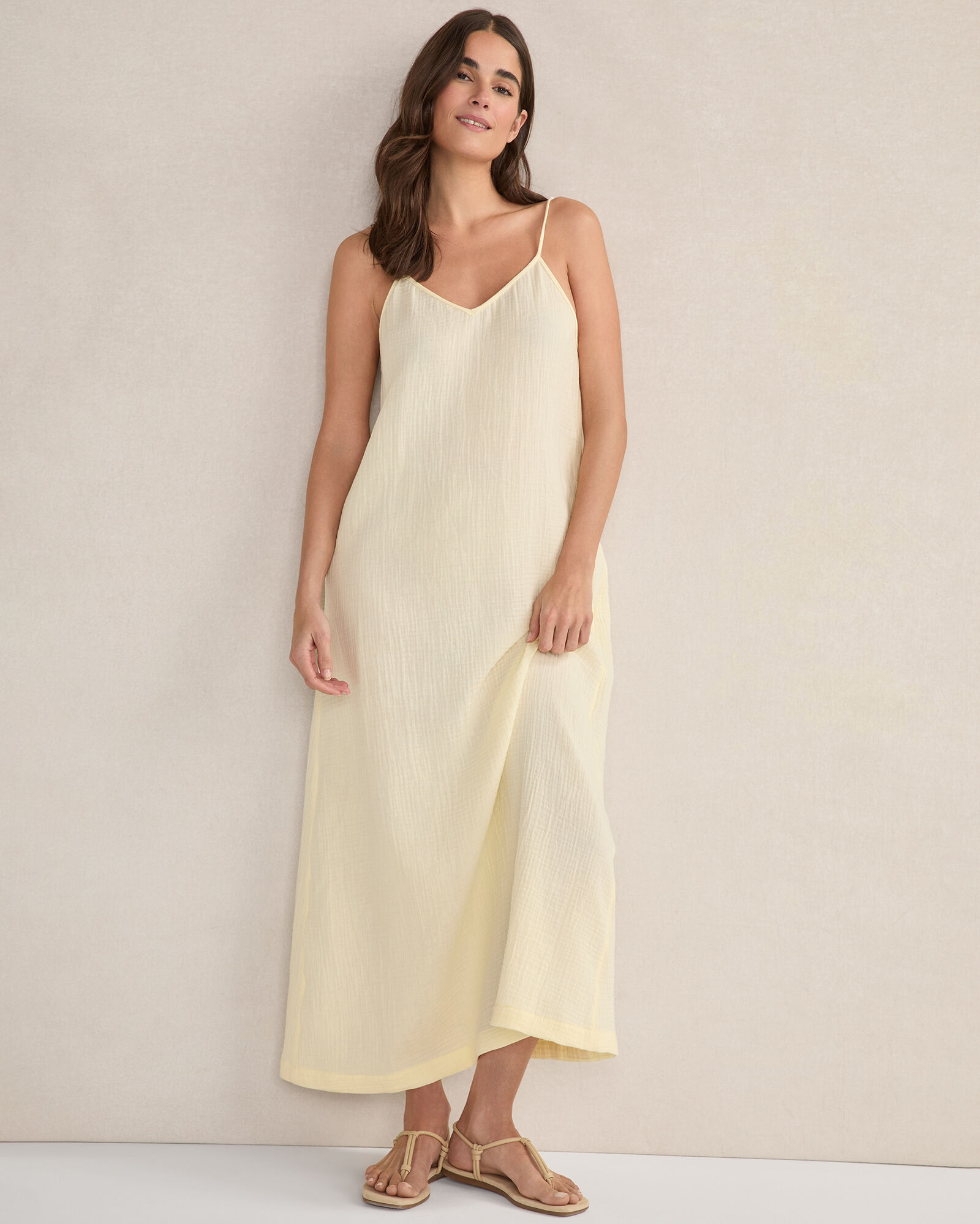 v neck cotton maxi dress for women Smoke Green Cotton V-Neck Sleeveless Maxi Dress 34" / Custom Height (Free)