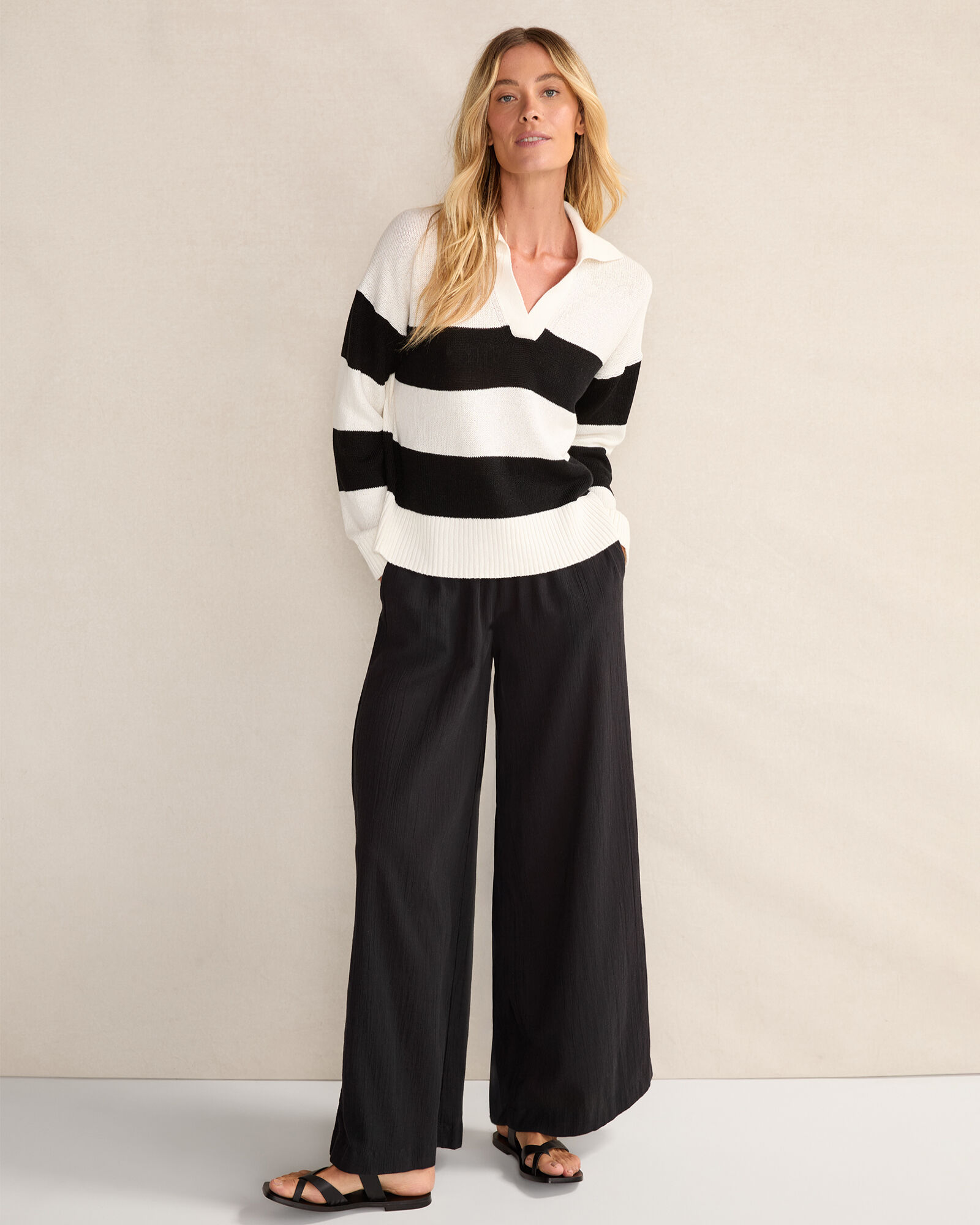 Organic Cotton Crinkle Gauze Wide Leg Pants