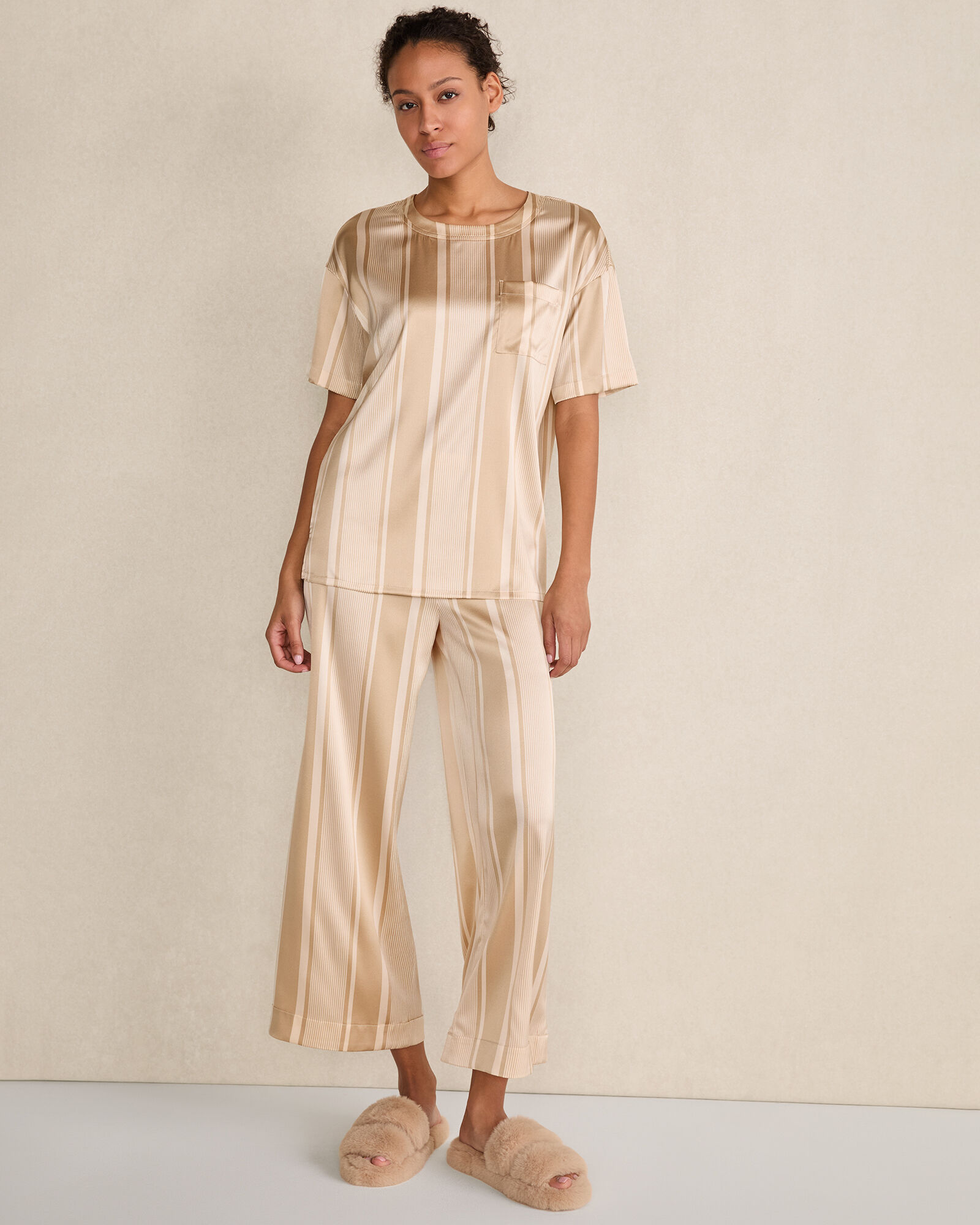 Washable Silk Stripe Drop Shoulder Tee