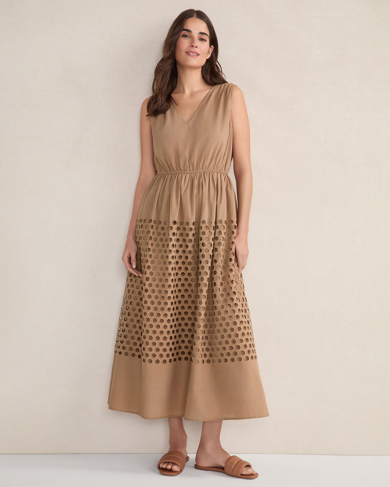 Organic Cotton Honeycomb Eyelet Midi Dress