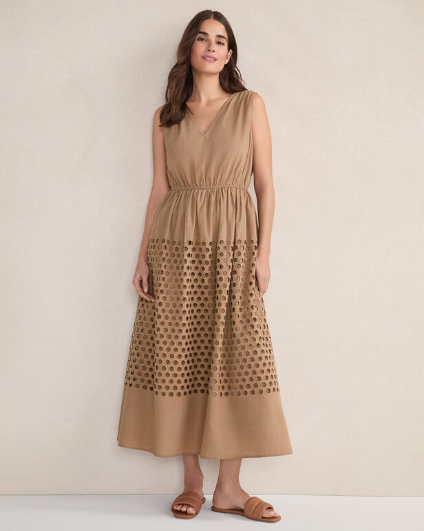 Organic Cotton Honeycomb Eyelet Midi Dress