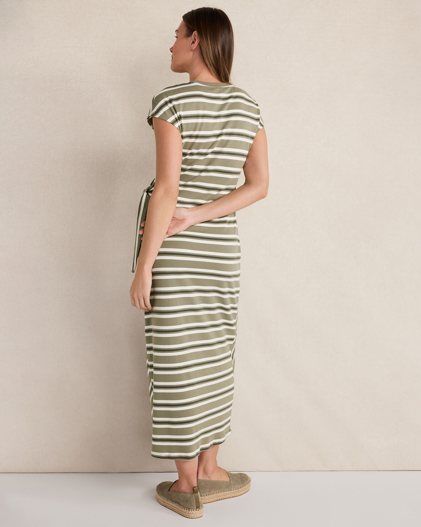 Organic Cotton Interlock Stripe Midi Knot Dress