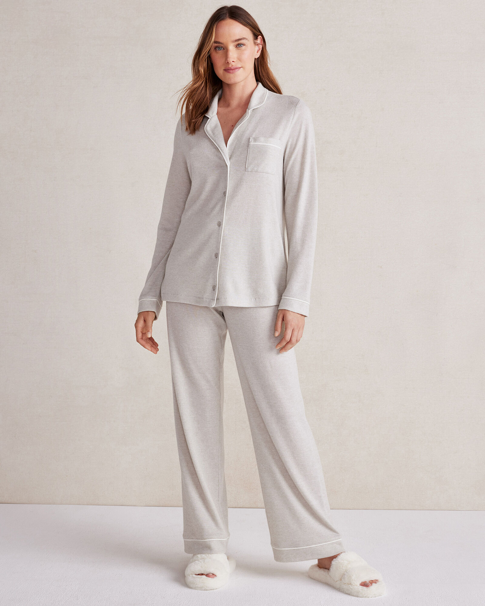 Marled Knit Drawstring Pajama Pants