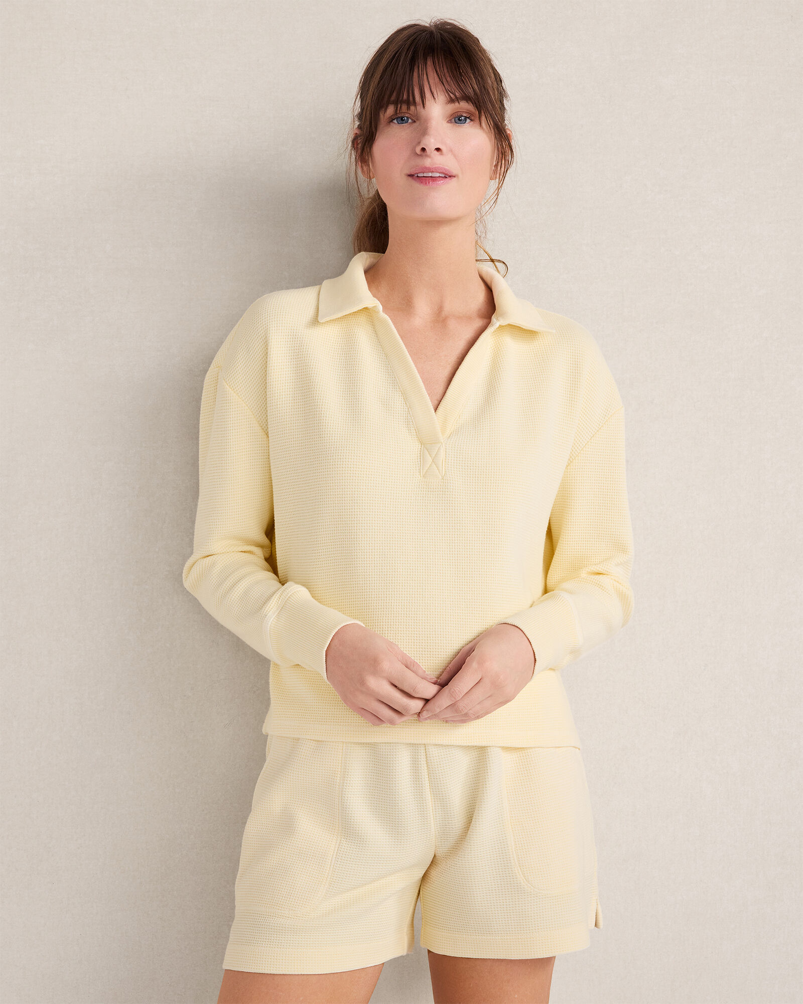 Resti Organic Cotton Waffle Johnny Collar Top