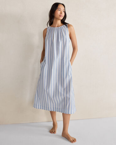 Organic Cotton Poplin Vintage Stripe Rest Dress