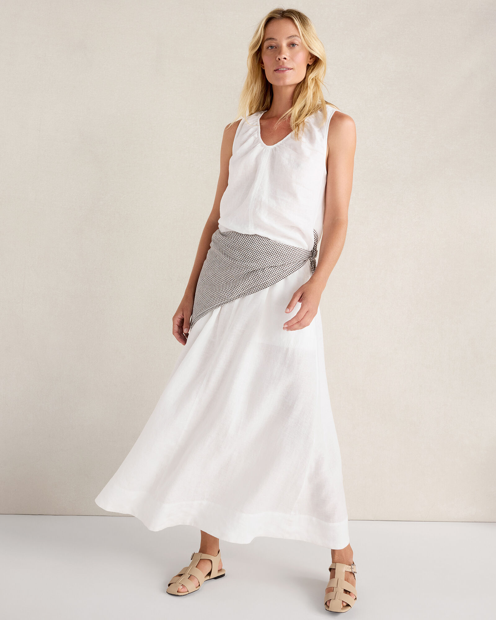 Linen Drawstring Midi Skirt