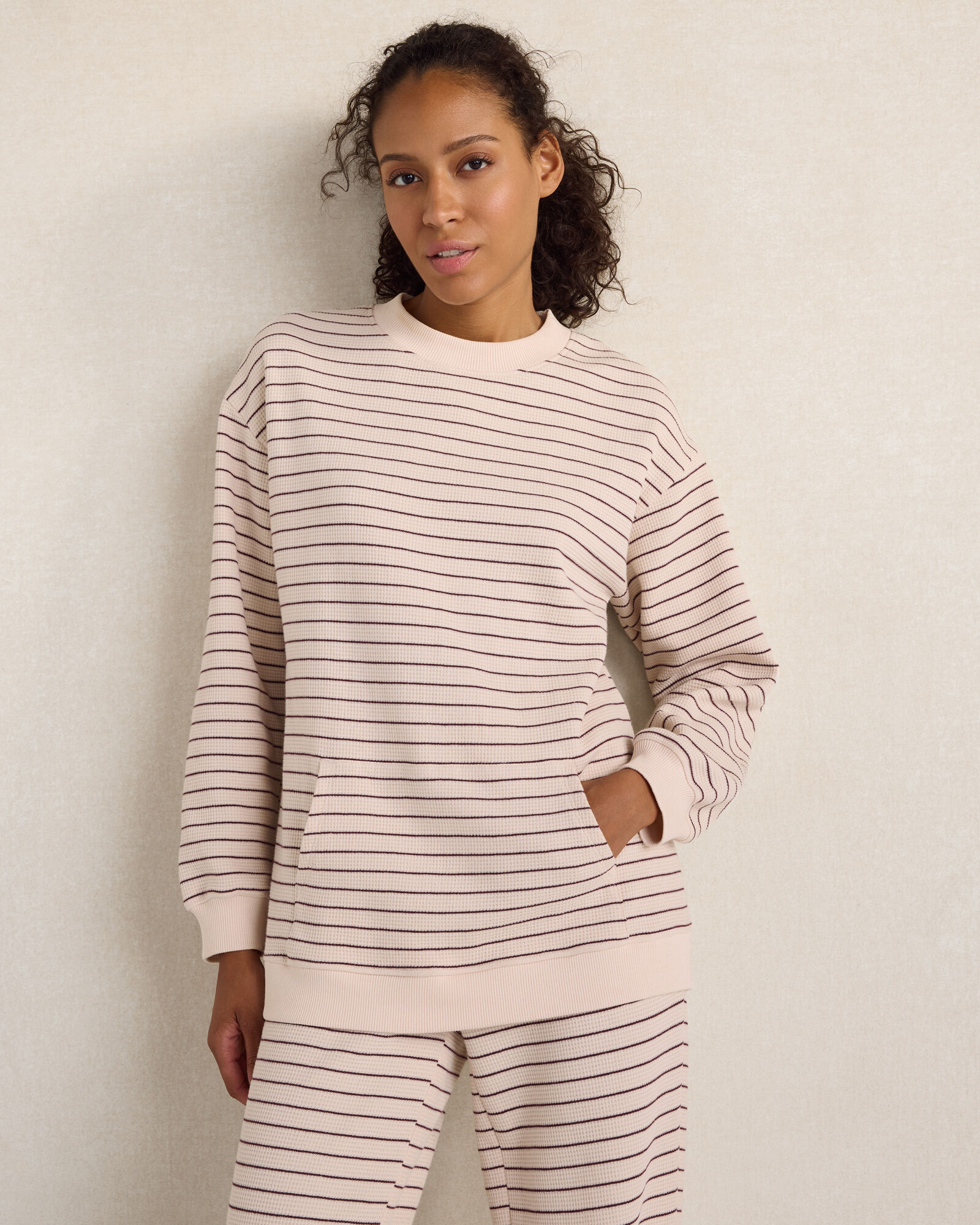 Resti Organic Cotton Waffle Striped Pocket Crewneck