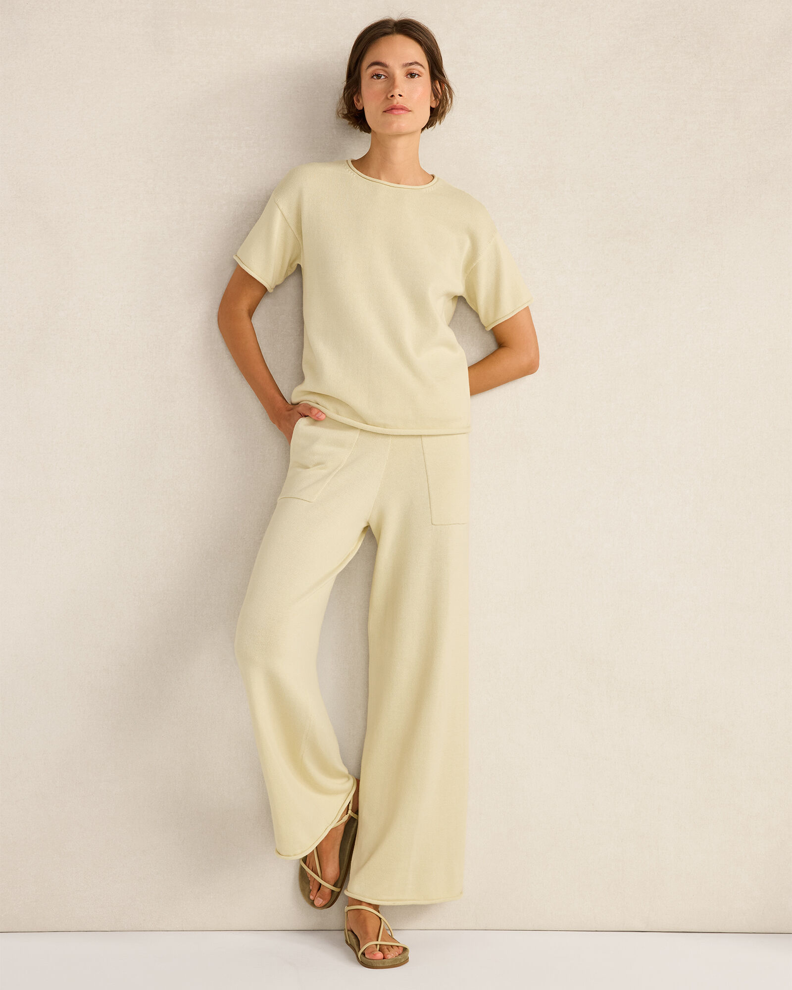 Cotton Knit Wide Leg Pants