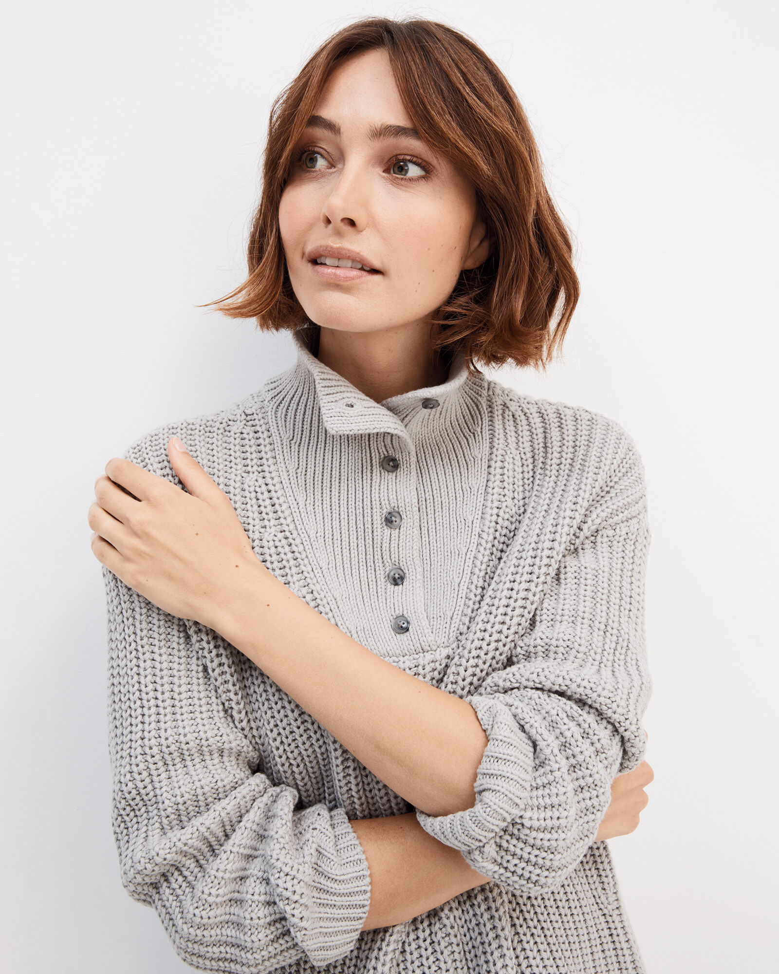 Button Up Mock Neck Sweater Haven Well Within