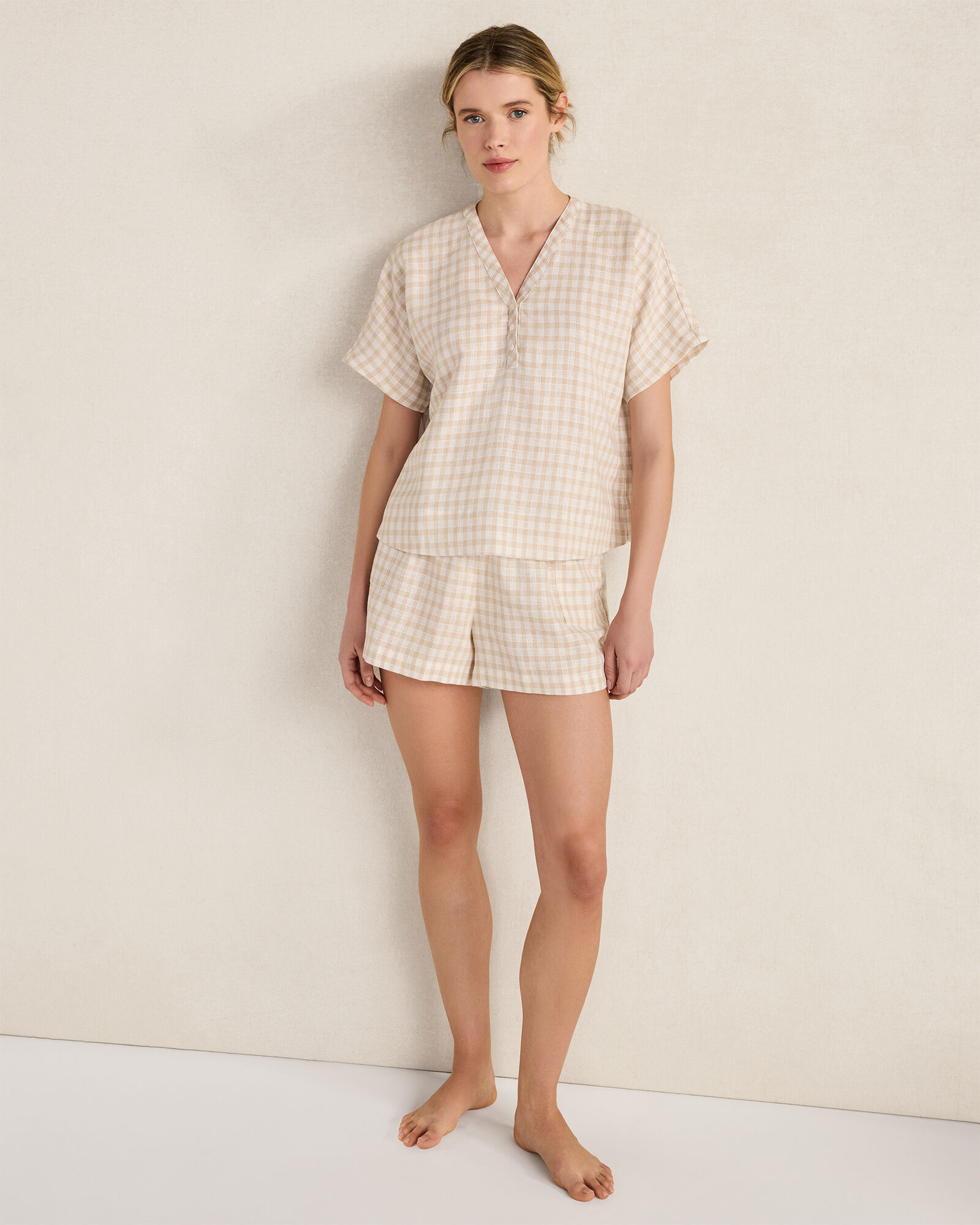 Linen Blend Gingham Shorts