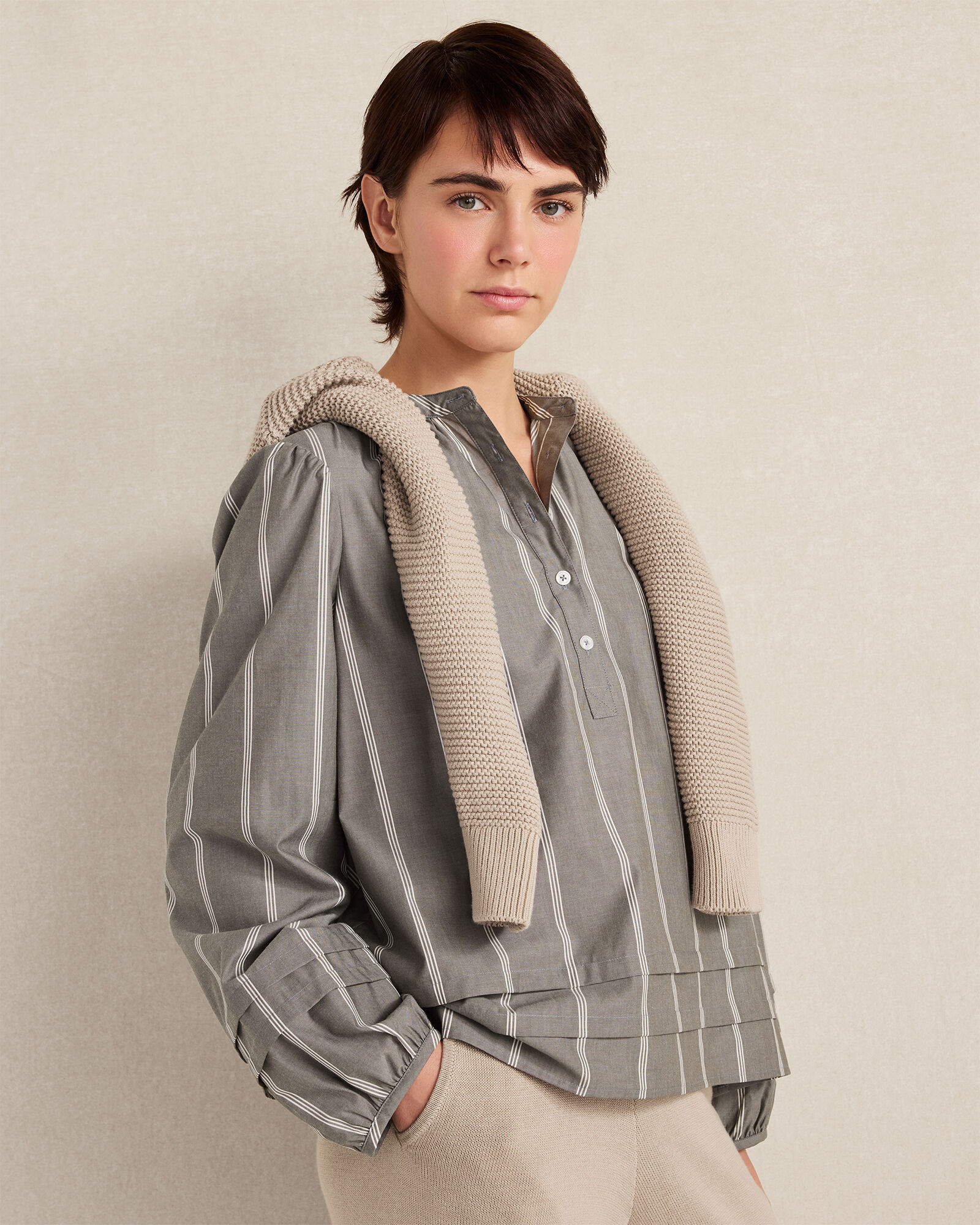 Organic Cotton Poplin Stripe Long Sleeve Top