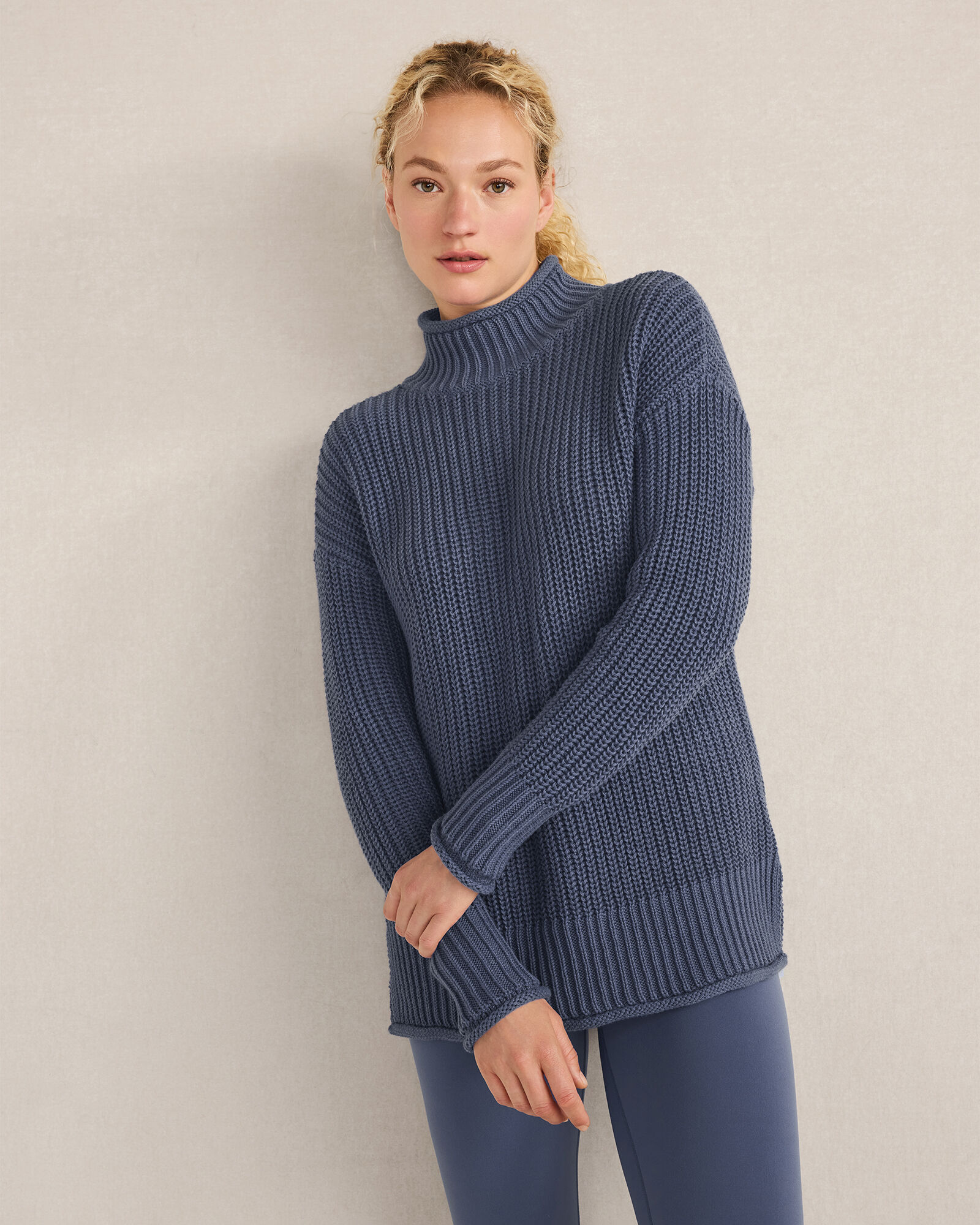 Organic Cotton Shaker Stitch Roll Neck Sweater