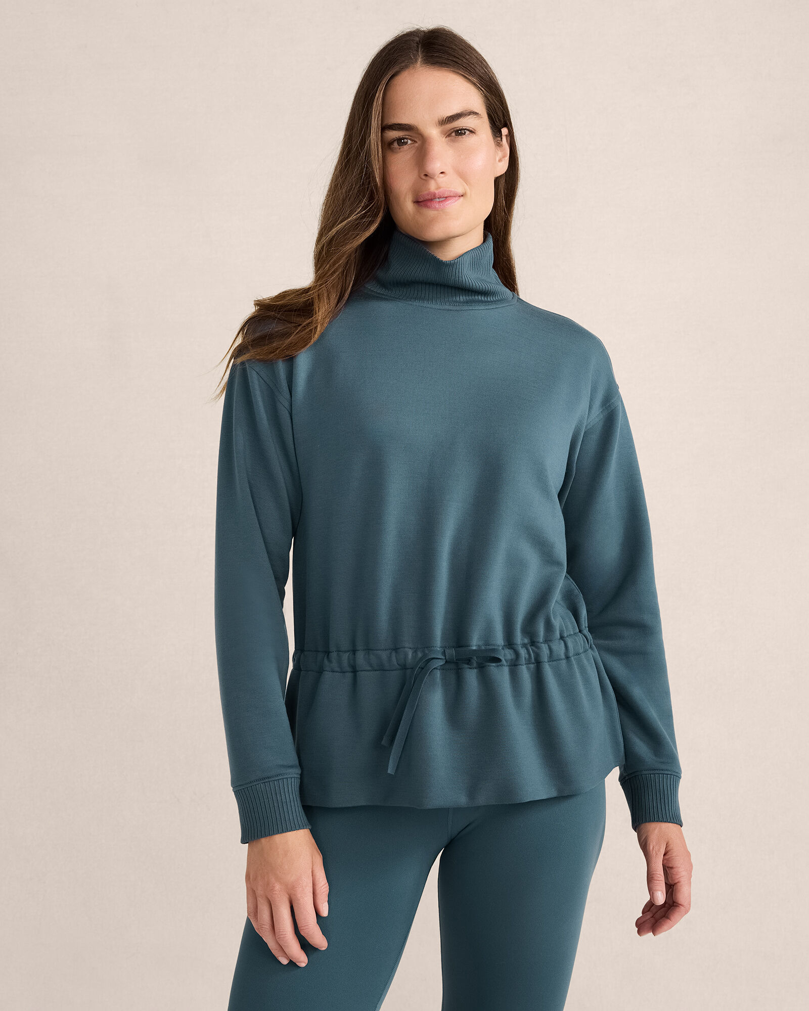 Fleece Drawstring-Waist Mockneck Top