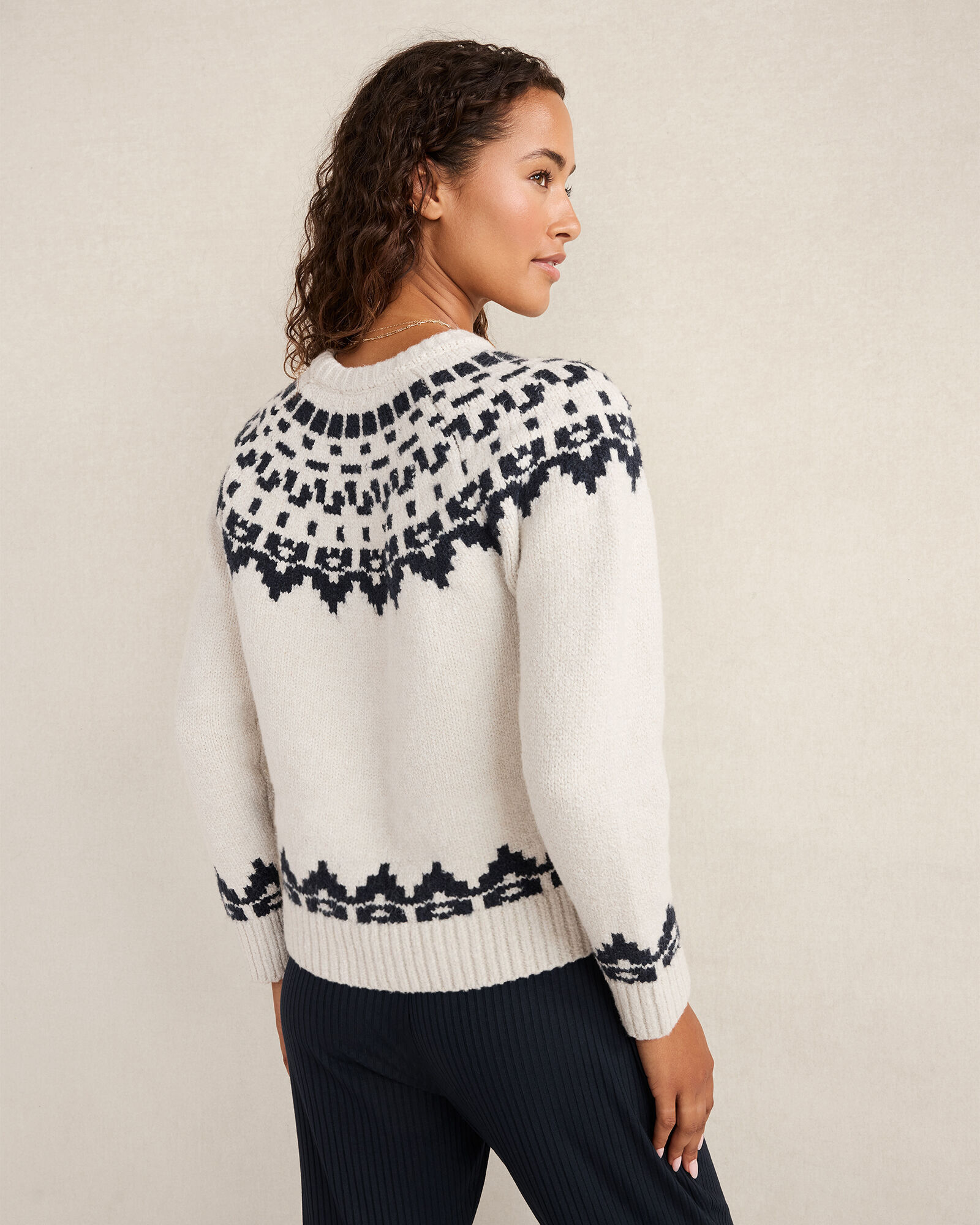 Organic Cotton Blend Juneau Fair Isle Crewneck Sweater
