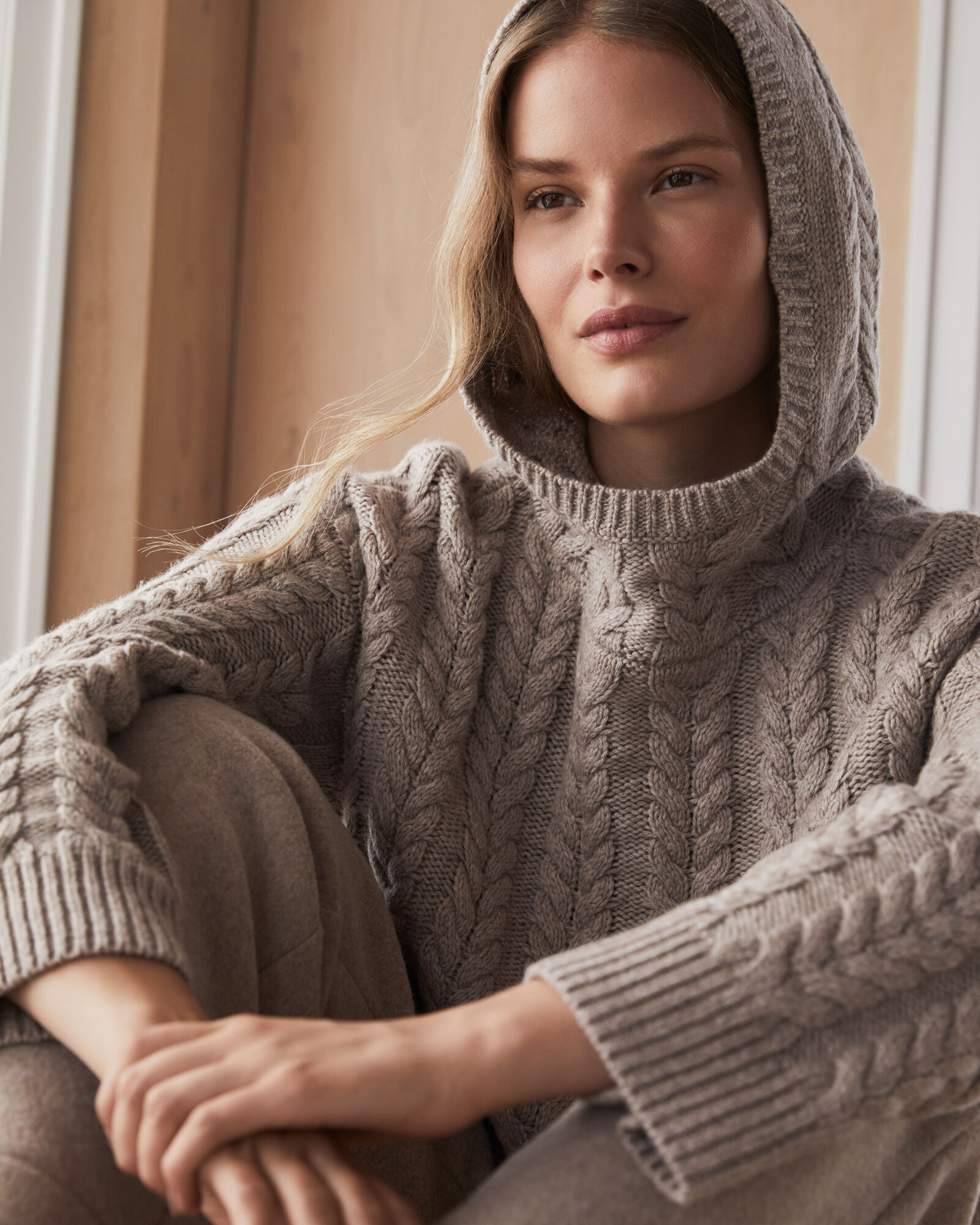 Merino Cashmere Cable Knit Hoodie Haven Well Within