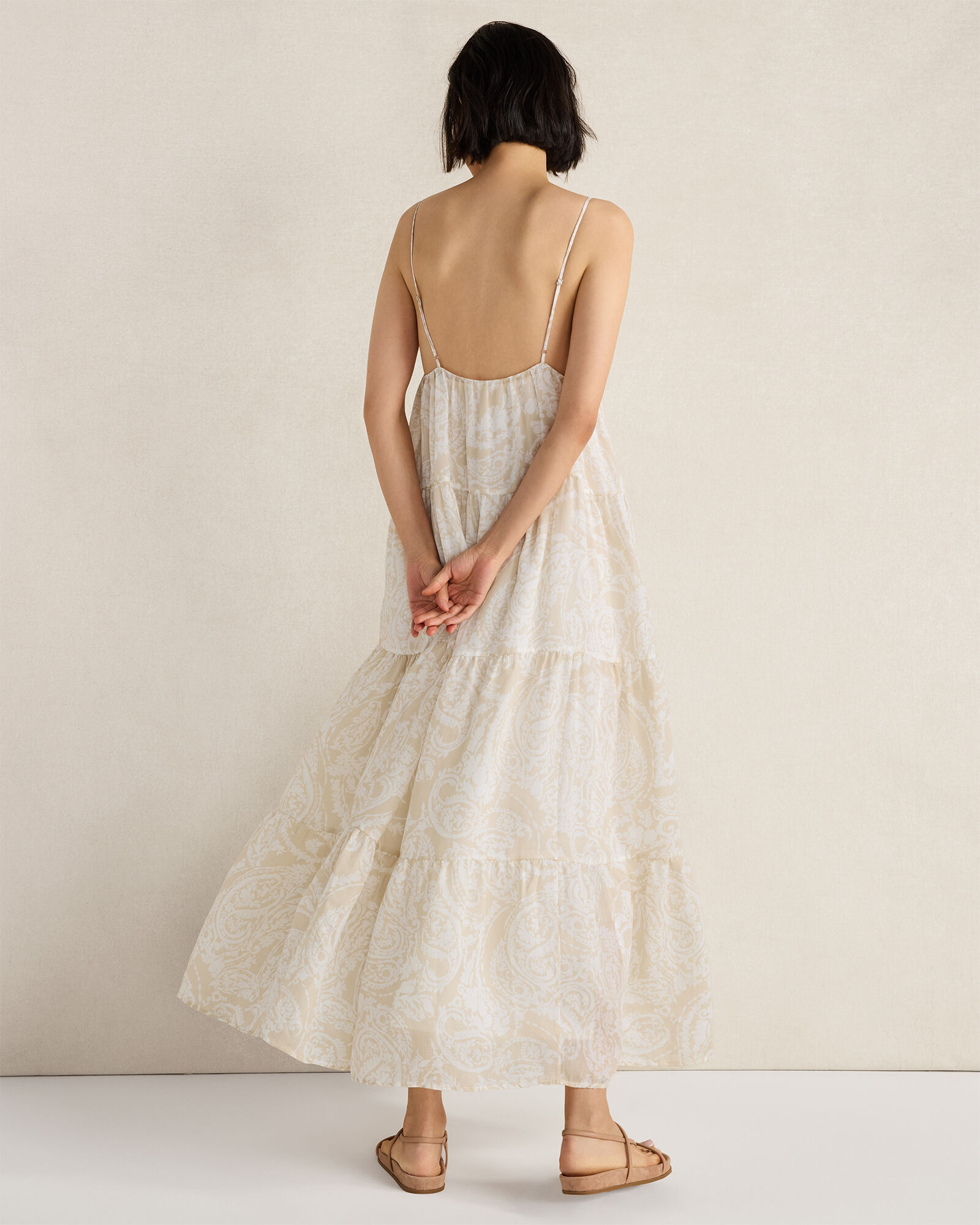 Ramie Blend Paisley Tiered Maxi Dress