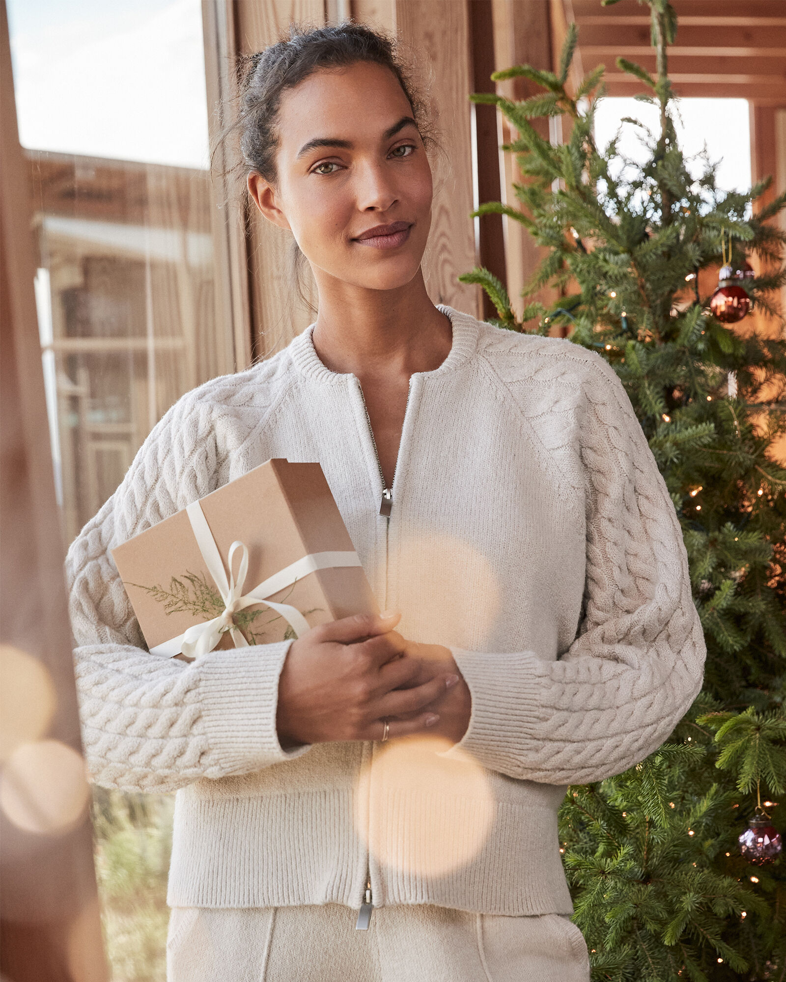 Organic Cotton Cable-Sleeve Zip-Up Cardigan | Haven Well Within