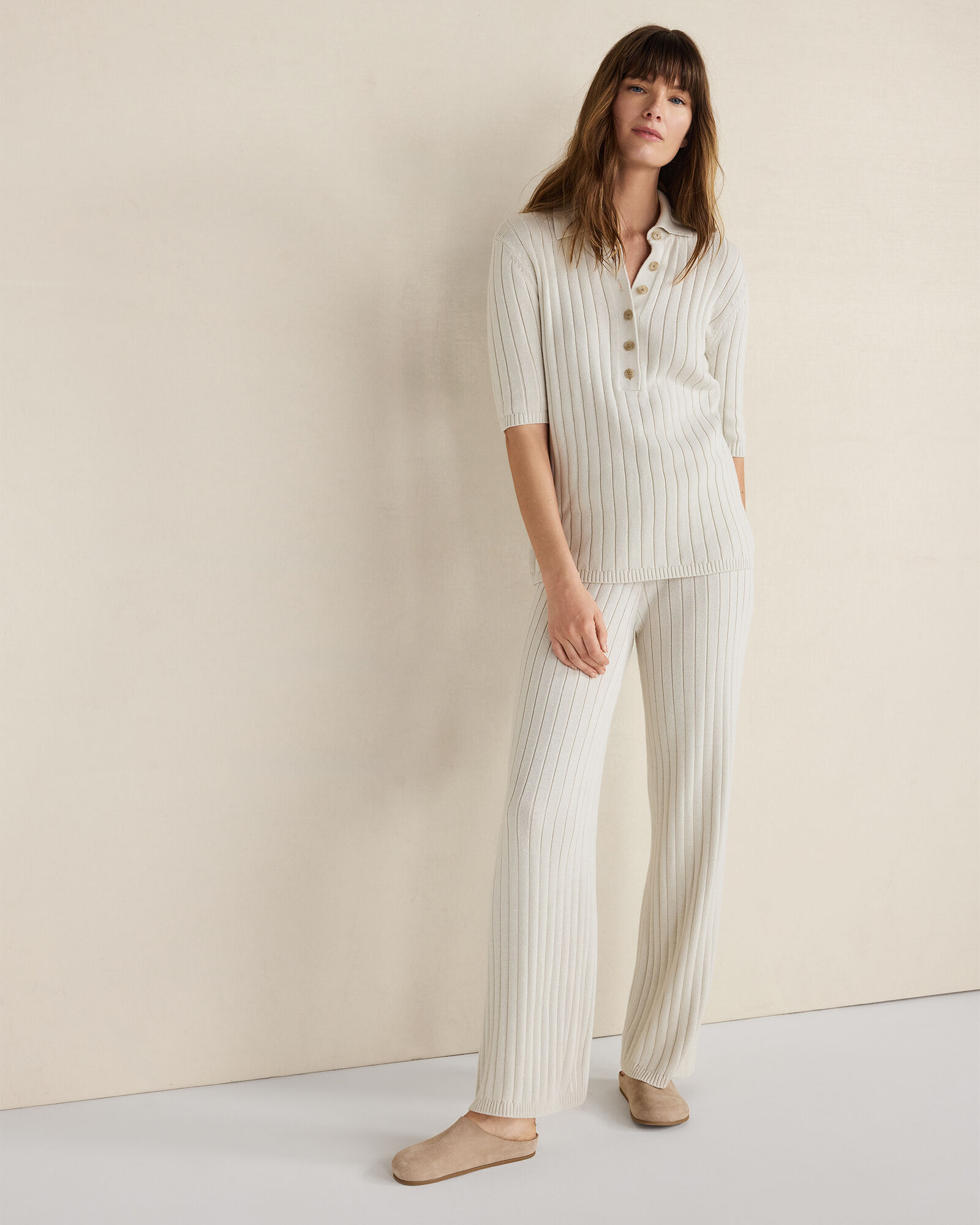 Organic Cotton Ribbed Straight Leg Pants