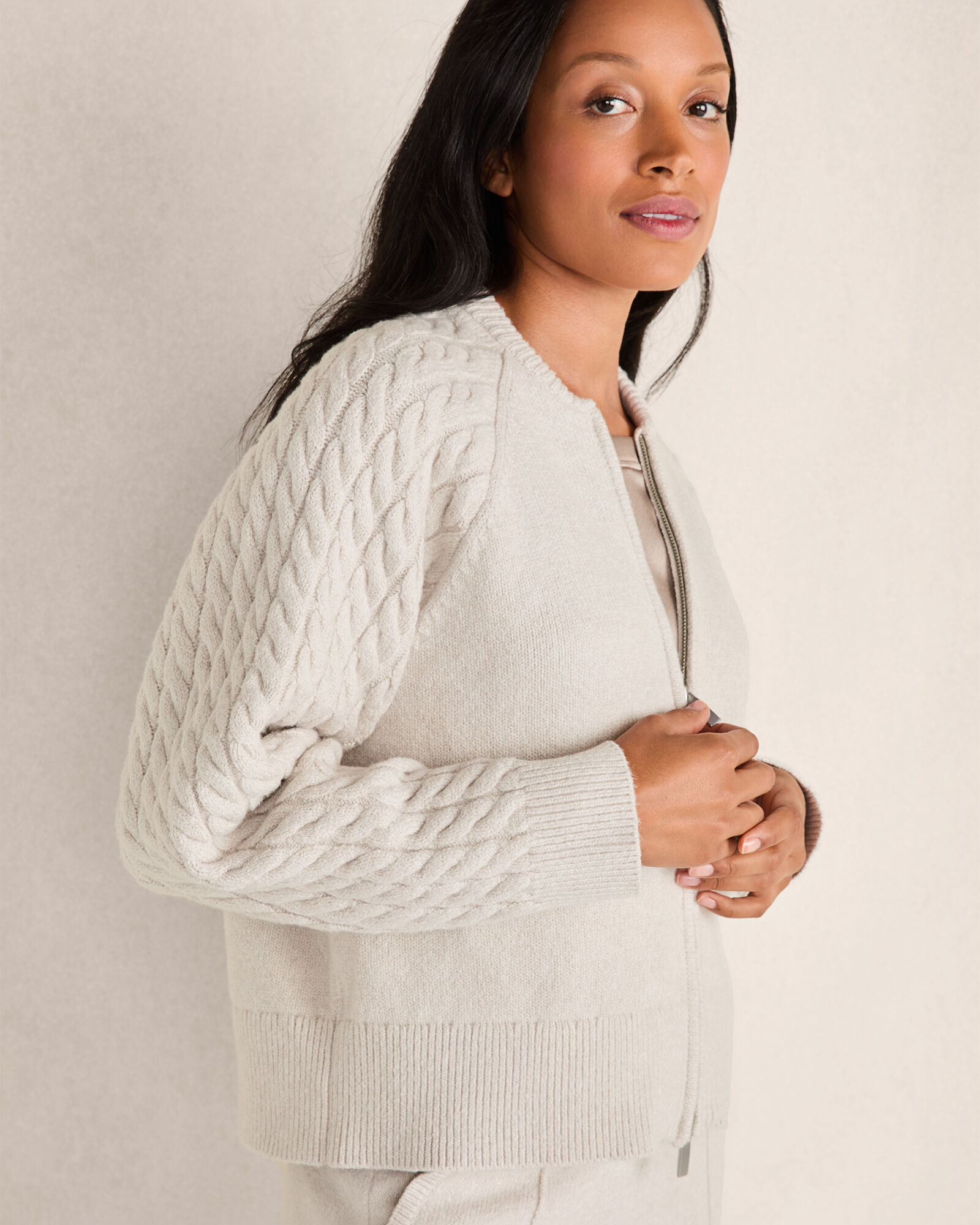 新品⭐︎ myday Corduroy Cardigan Natural Organic Cotton Cable-Sleeve Zip-Up Cardigan | Haven Well Within