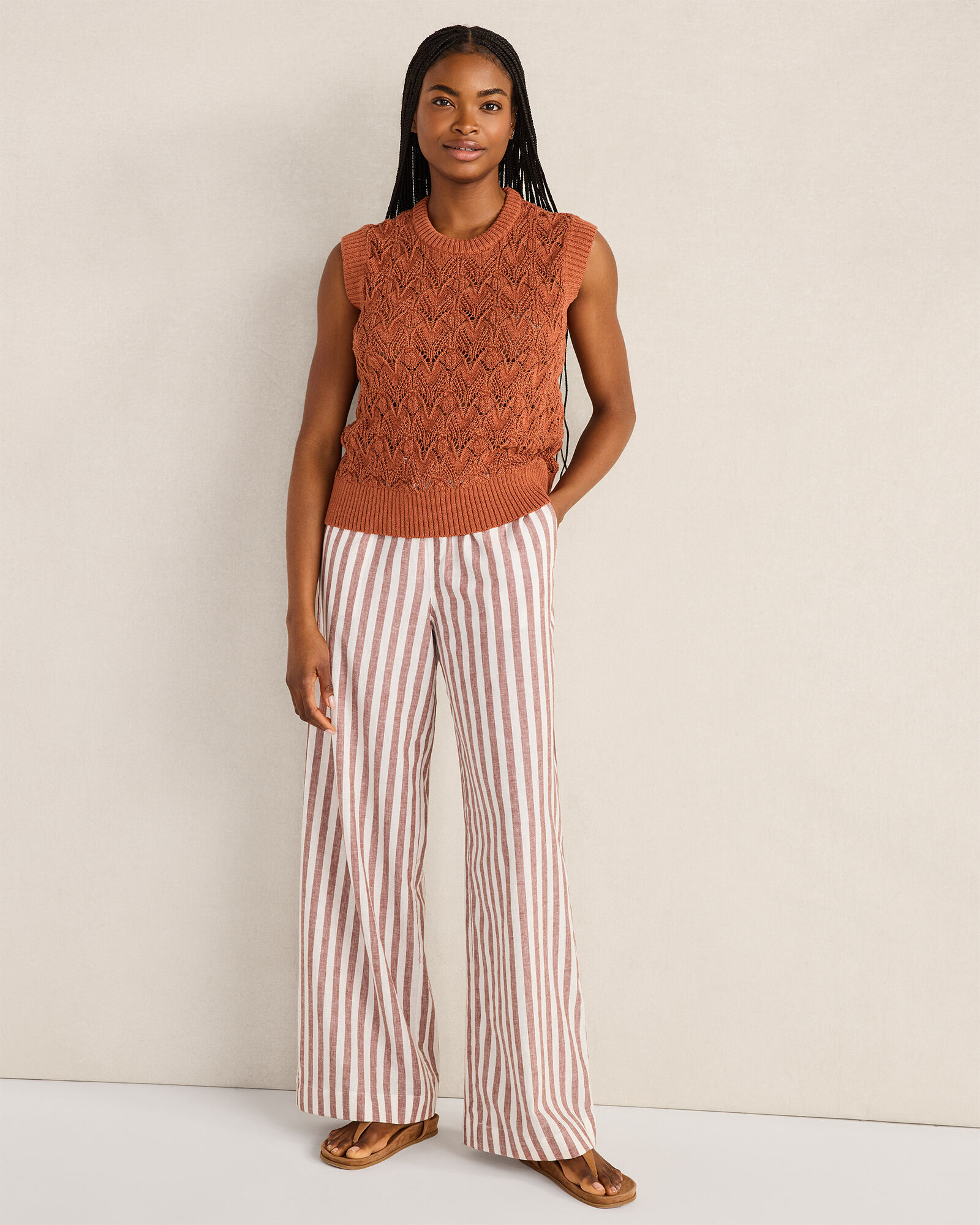 Organic Cotton Linen Striped Wide Leg Pants