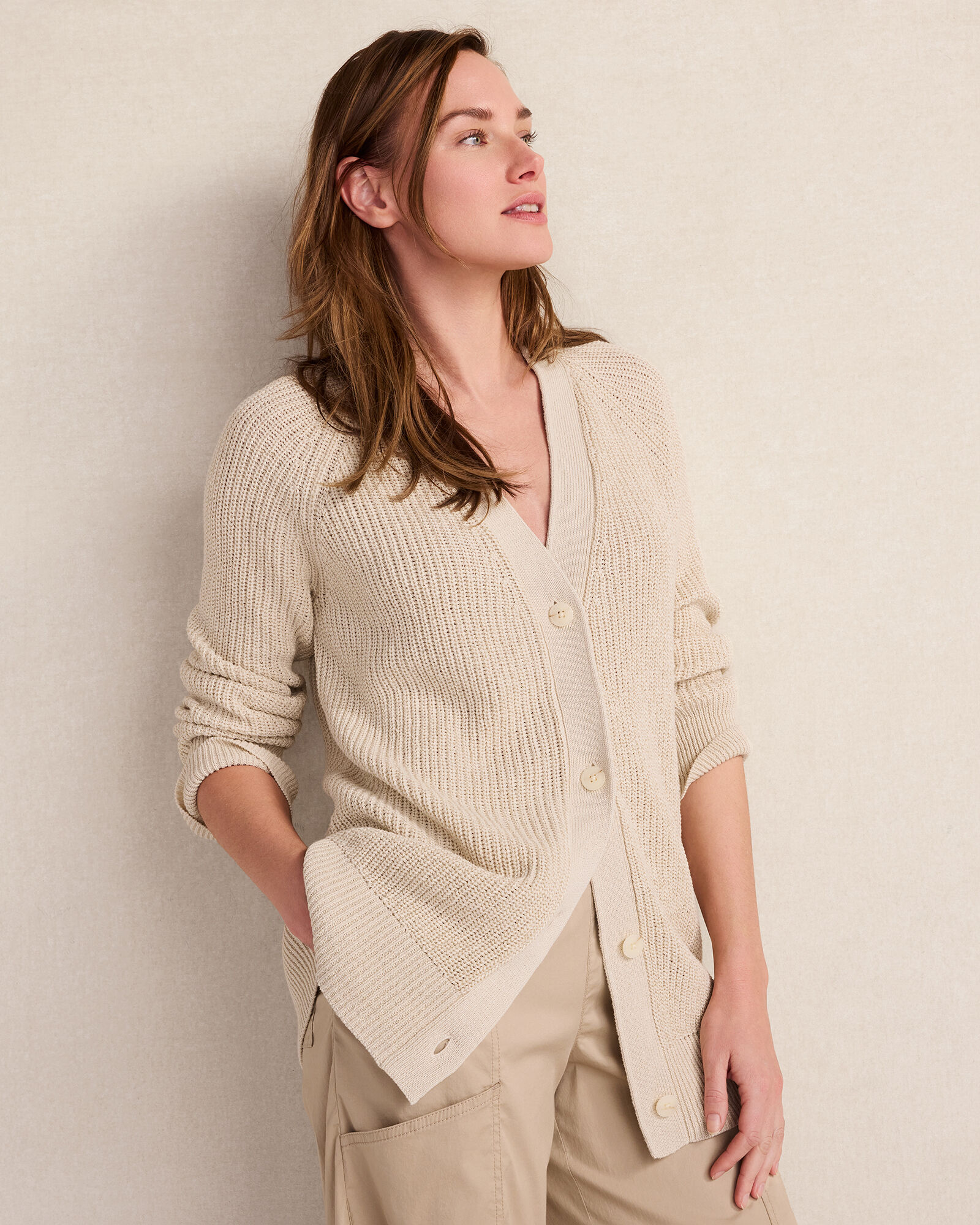 Linen Tape Yarn Button-Up Cardigan