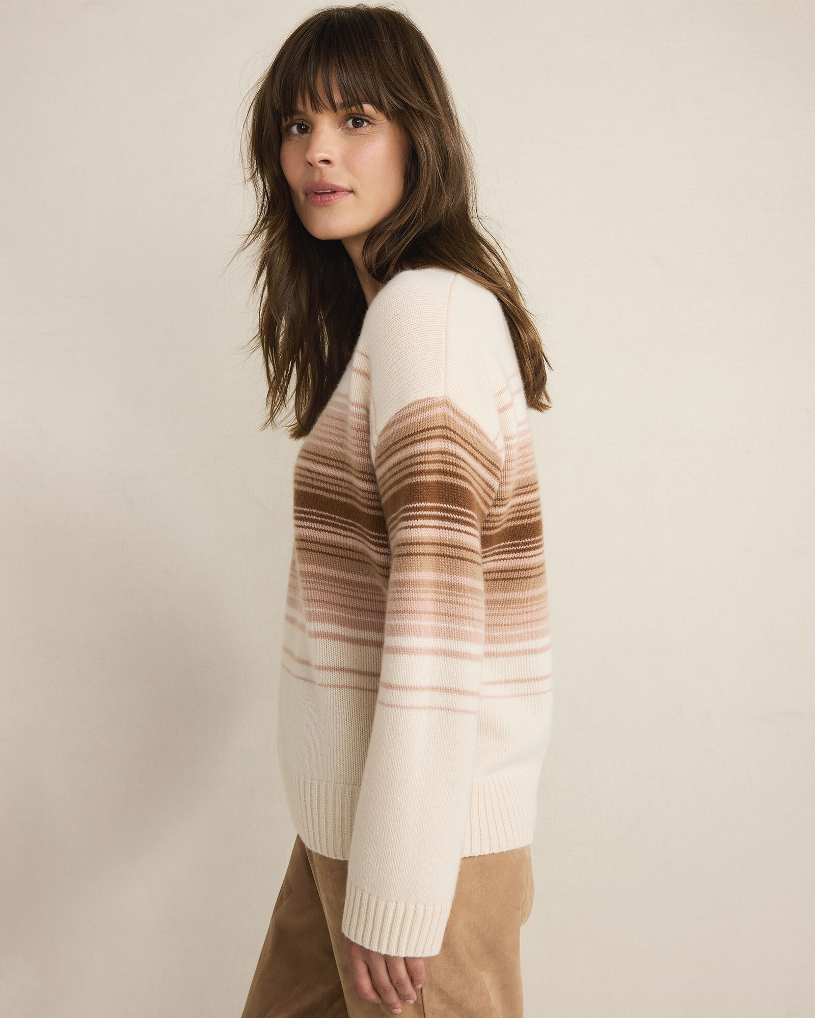 Cashmere Ombr&eacute; Stripe Crewneck Sweater