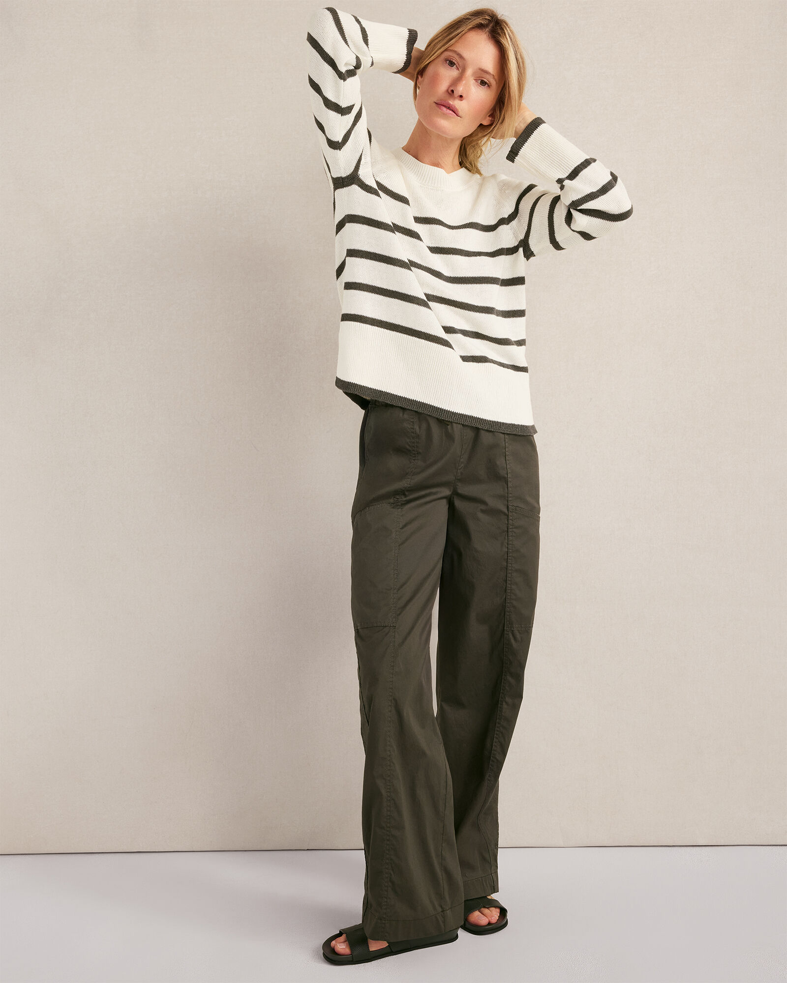 Cotton Linen Stripe Crewneck