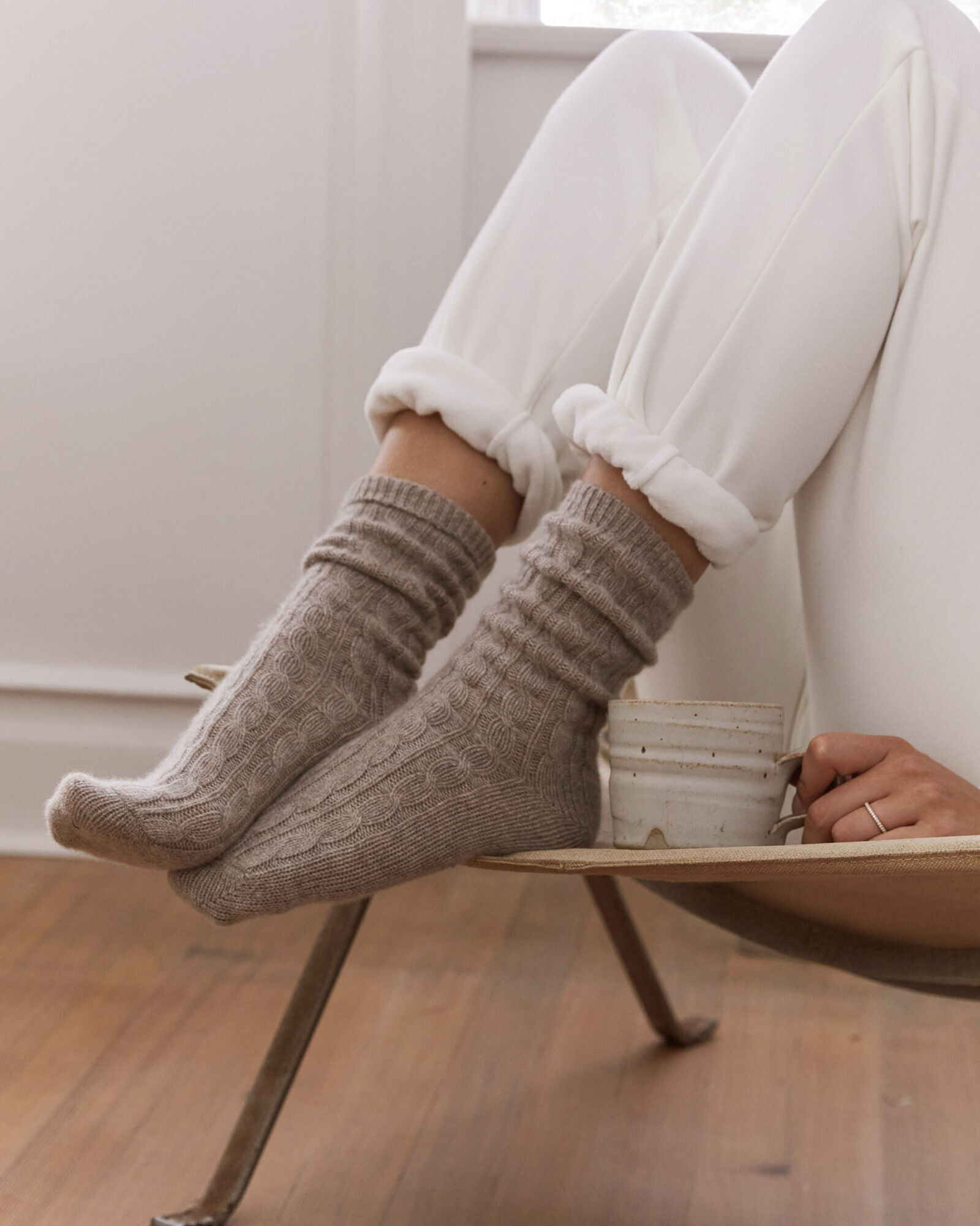 Cashmere Blend Cable Knit Socks