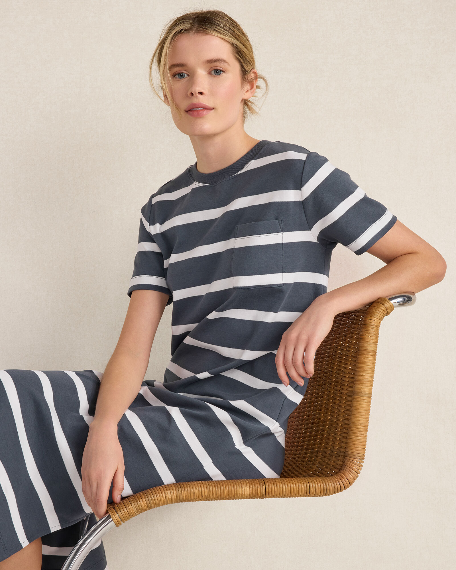 Organic Cotton Interlock Striped Short Sleeve Dress