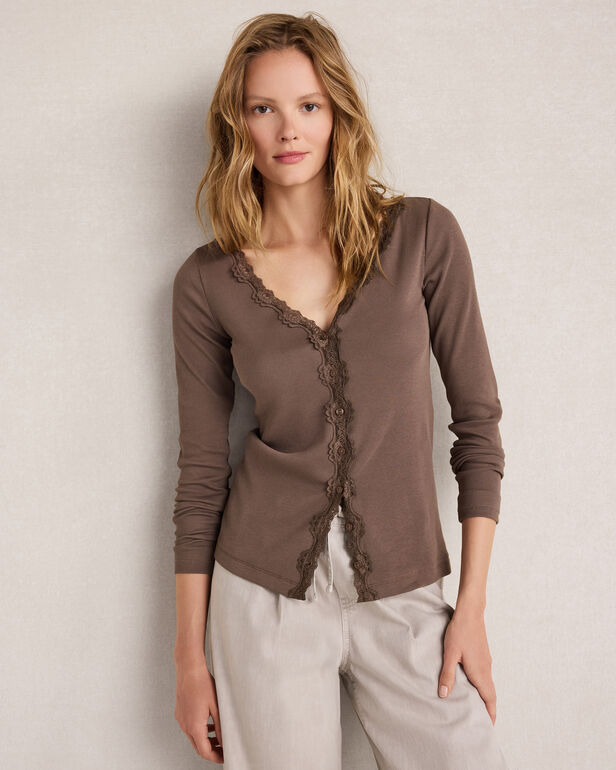 Resti Organic Cotton Rib Knit Lace Cardigan