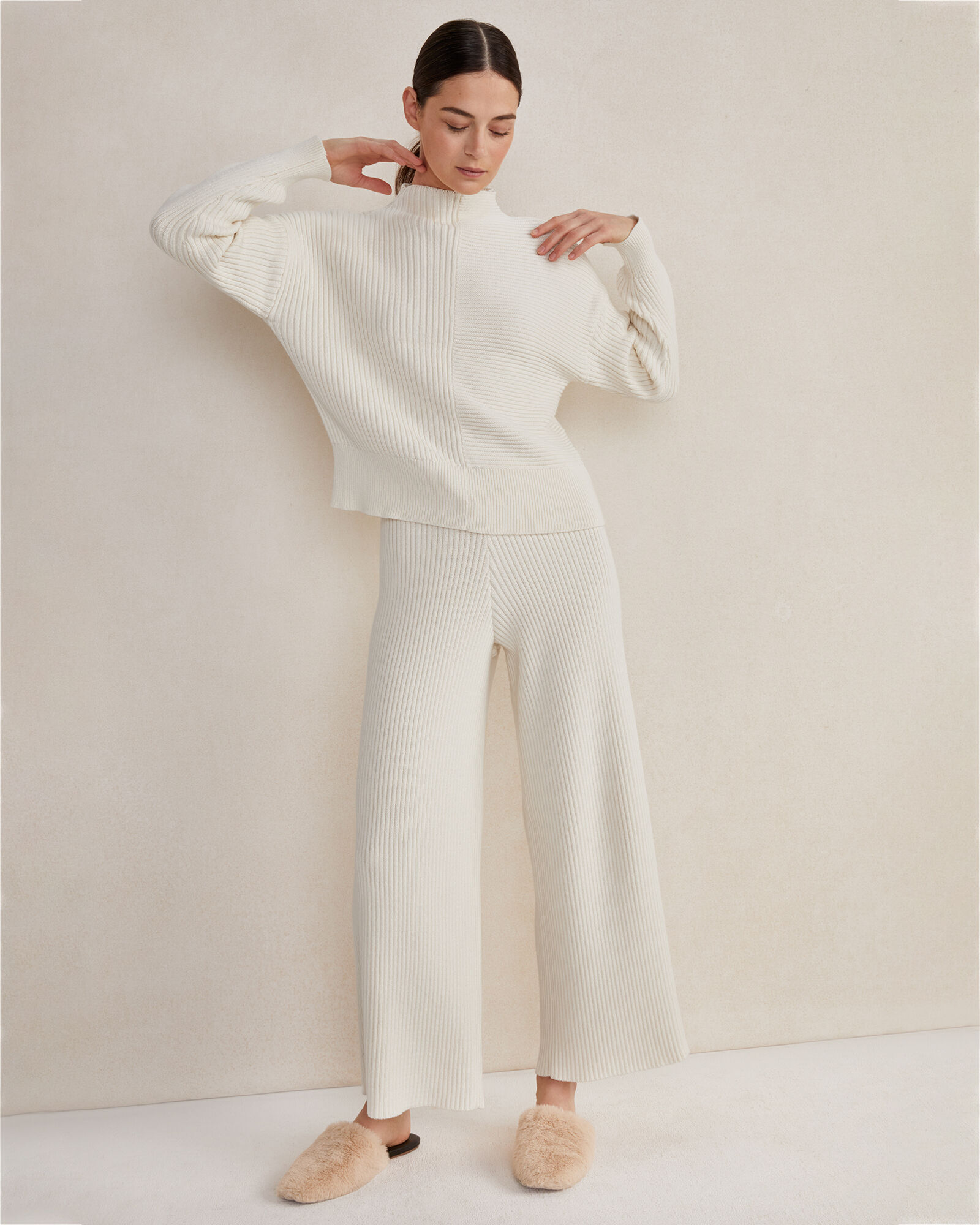 Organic Cotton Wide Leg Rib Knit Pants