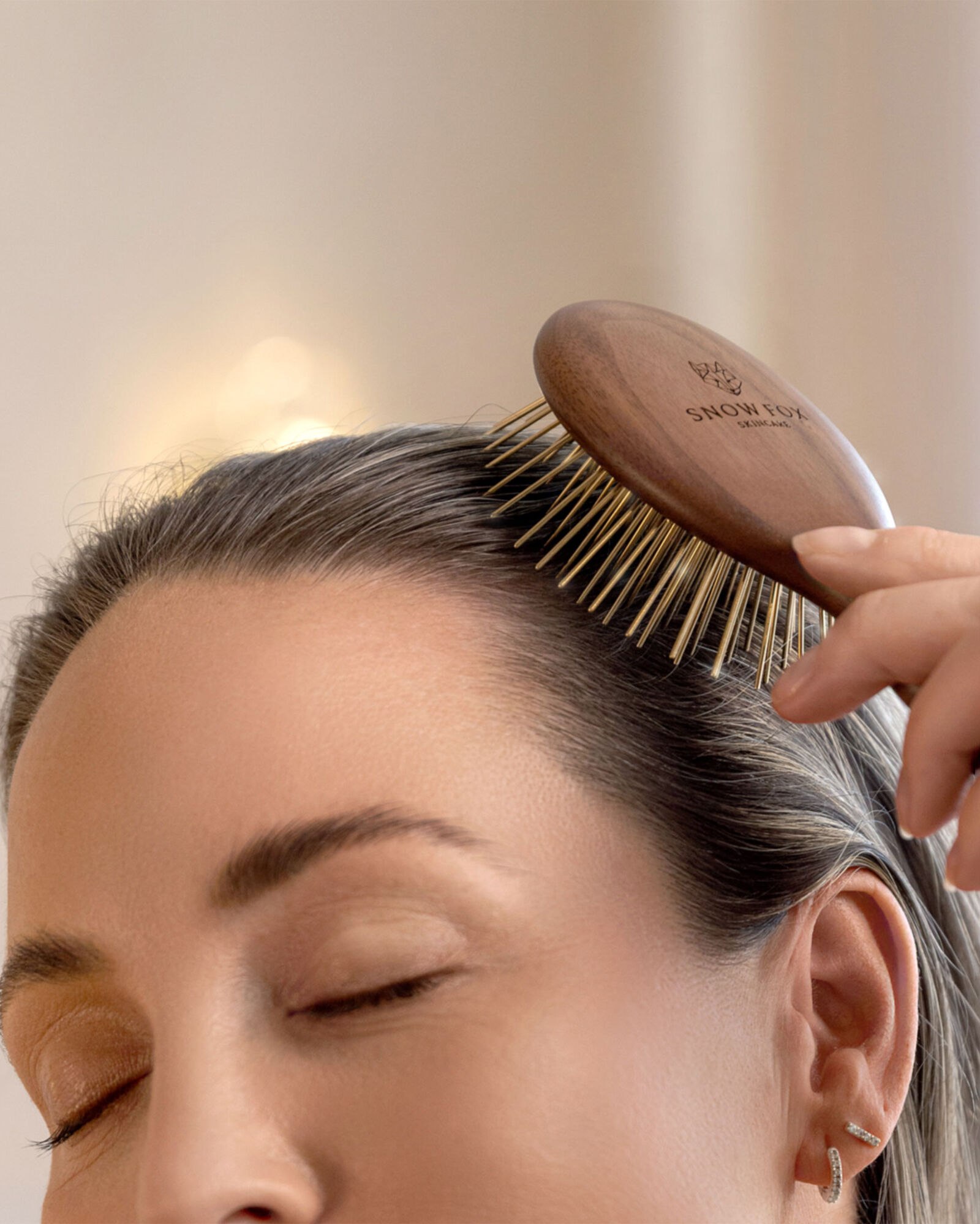 Snow Fox Skincare Gua Sha Hair + Scalp Brush in Walnut