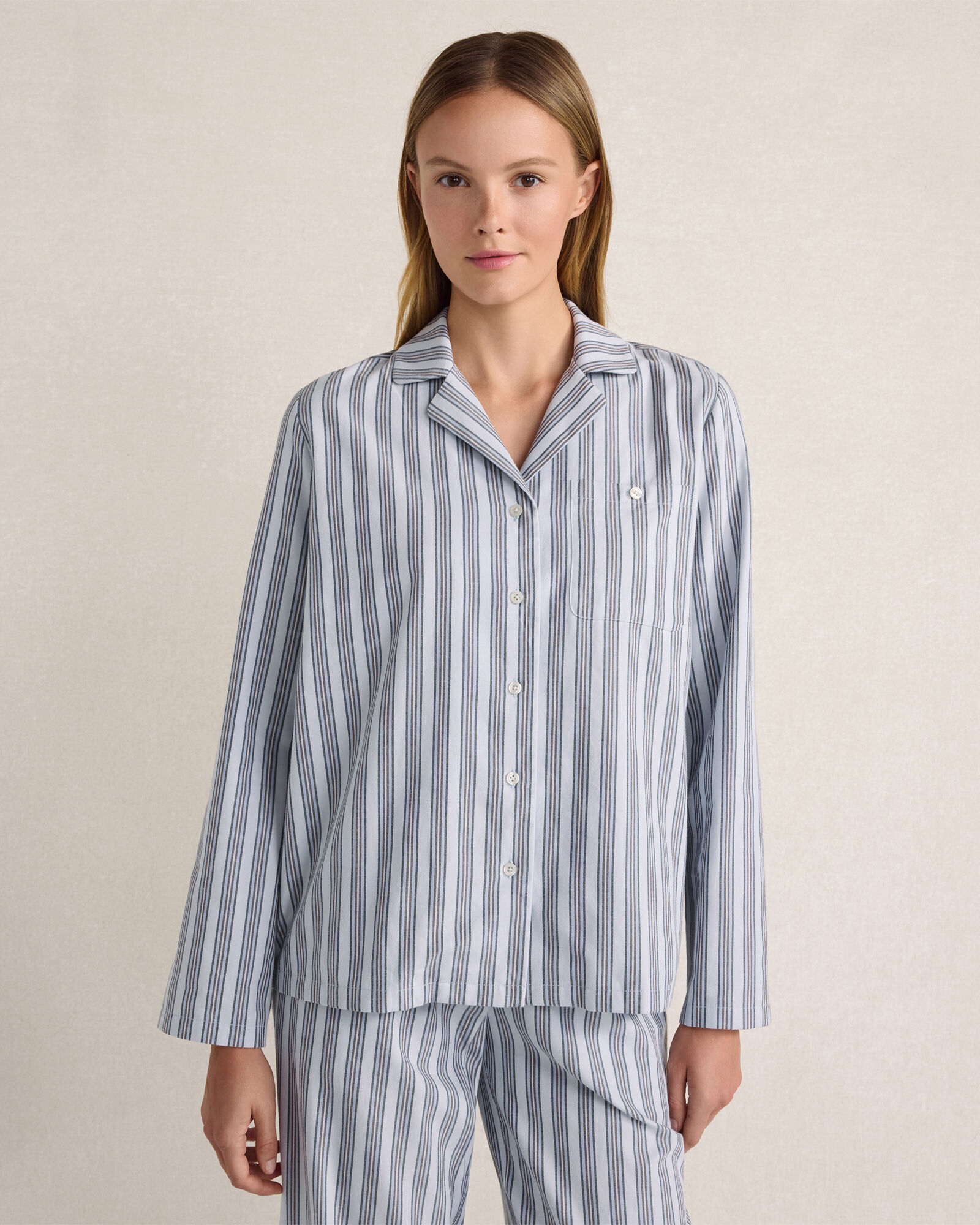 Lightweight Flannel Stripe Pajama Top