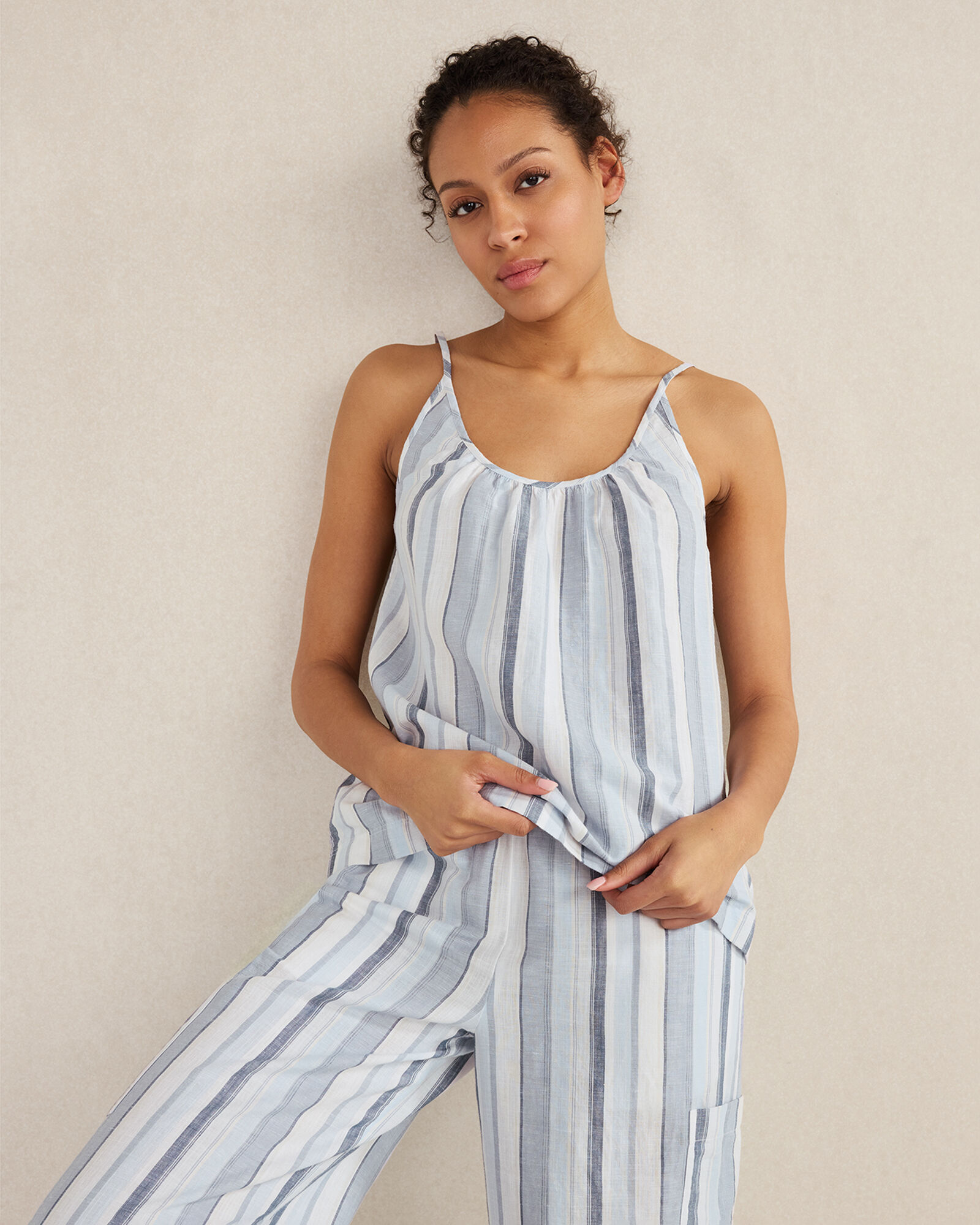 Organic Cotton Linen Coastal Stripe Sleep Cami