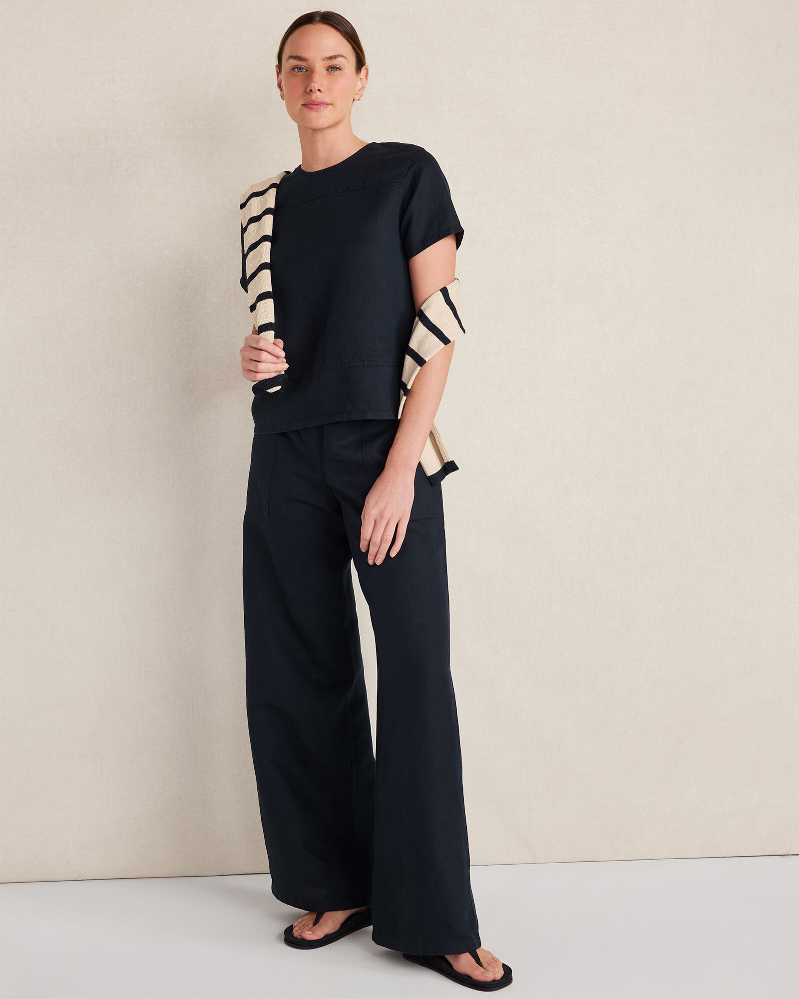Linen Blend Dobby Wide Leg Pants