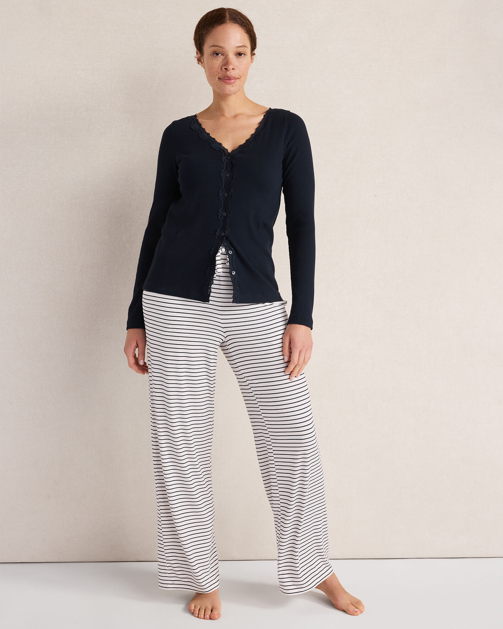 Resti Organic Cotton Rib Knit Lace Cardigan
