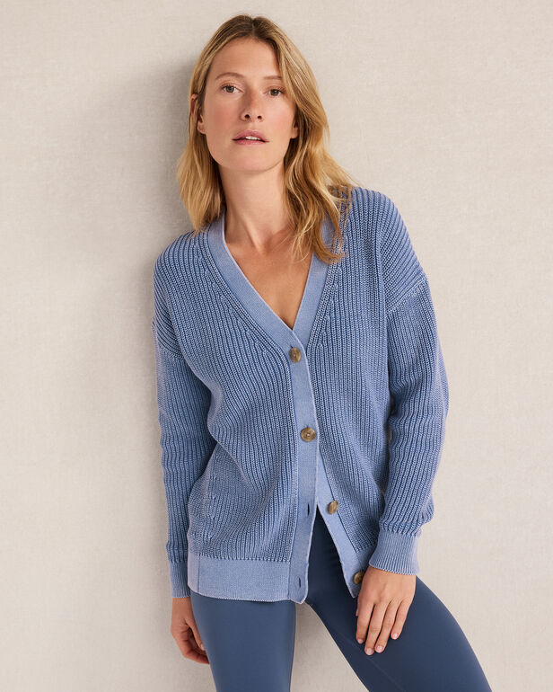 Garment-Dyed Organic Cotton Shaker Stitch Cardigan