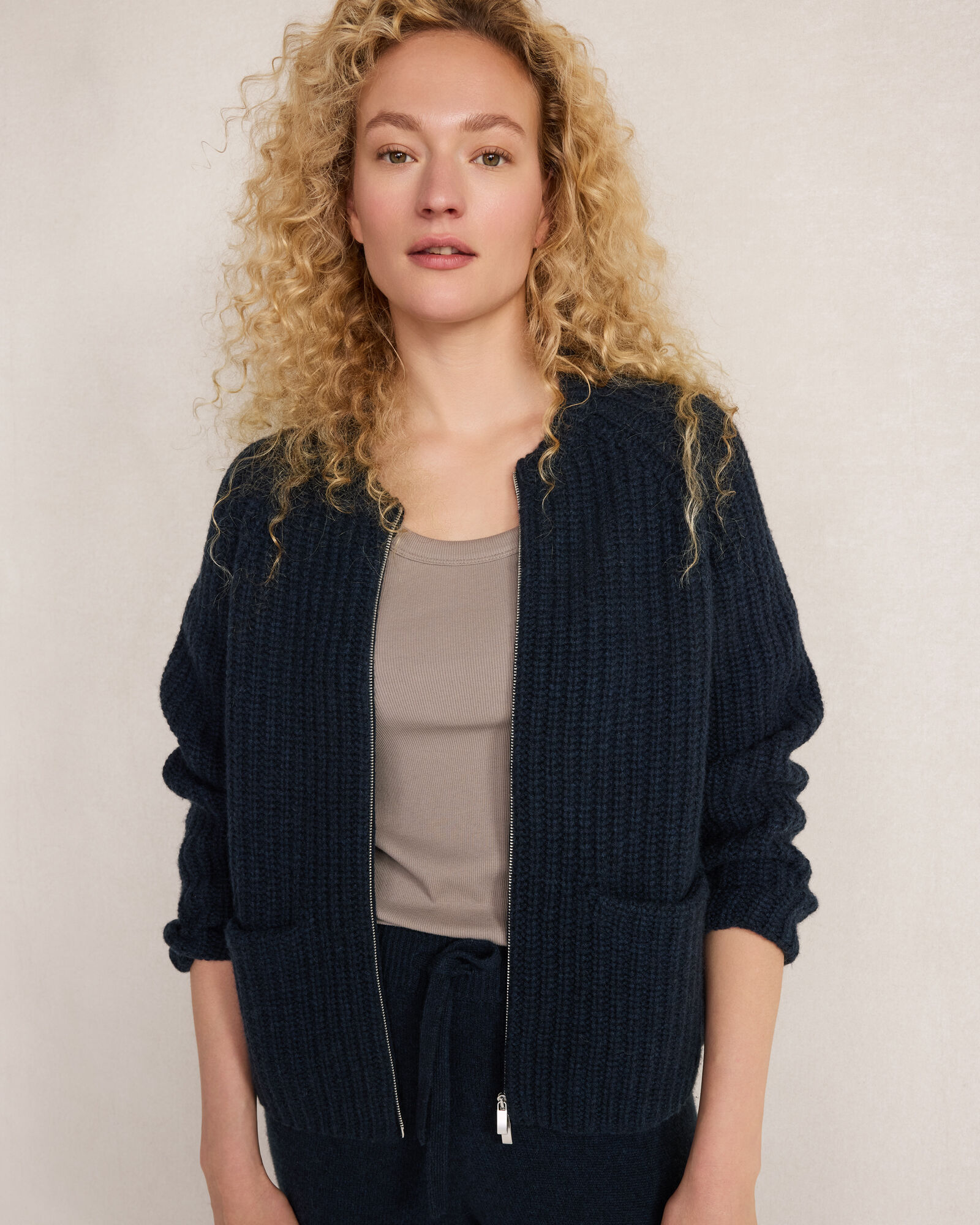 Cashmere Zip Front Bomber Jacket