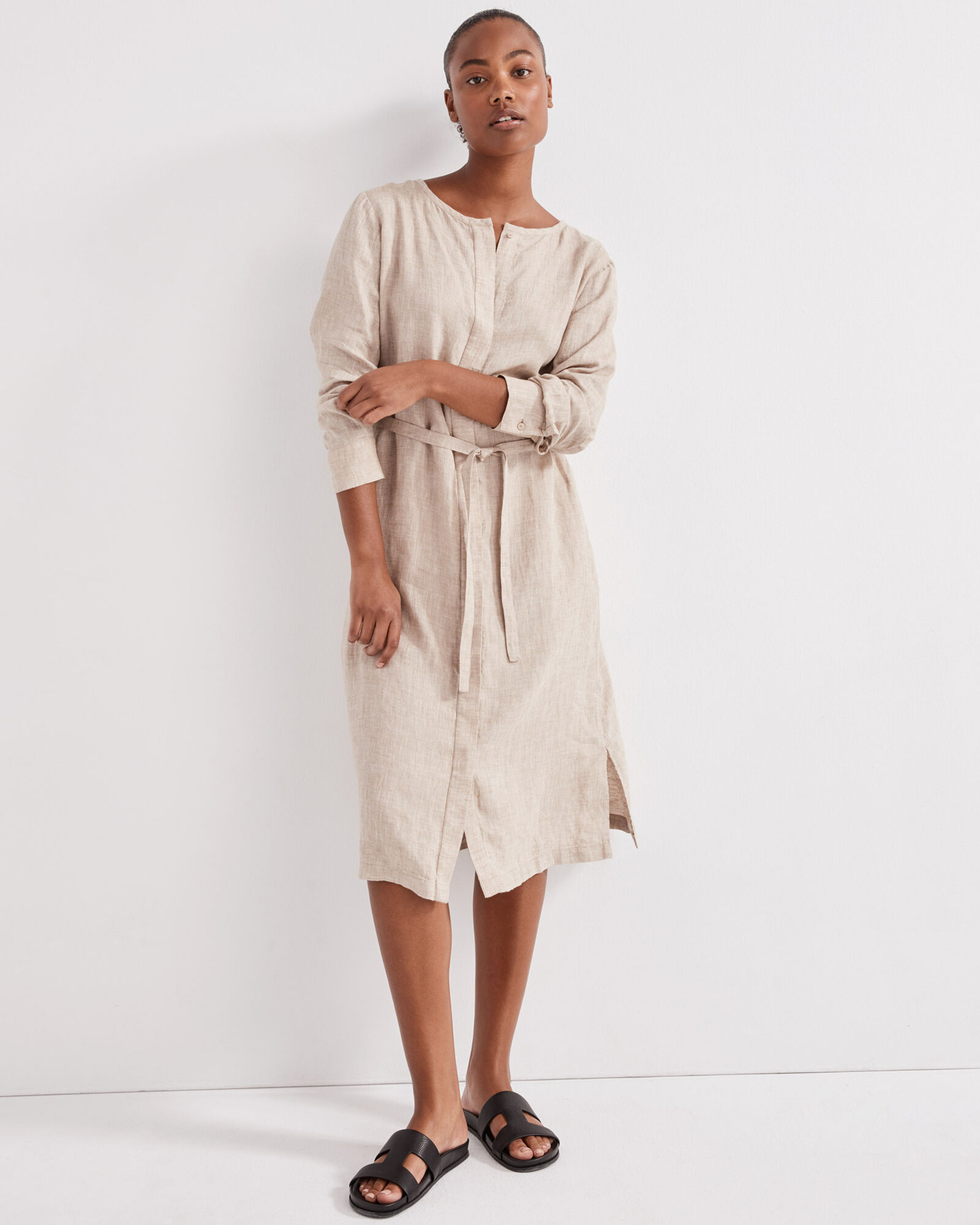 knee length dresses for ladies Oversize Dress Linen&Cotton in Matte Beige – Moon Mountain
