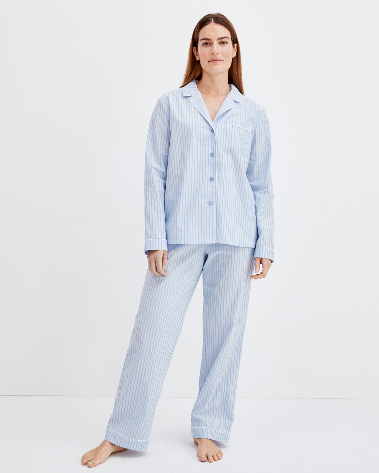 Organic Cotton Poplin Tonal Stripe Sleep Pants