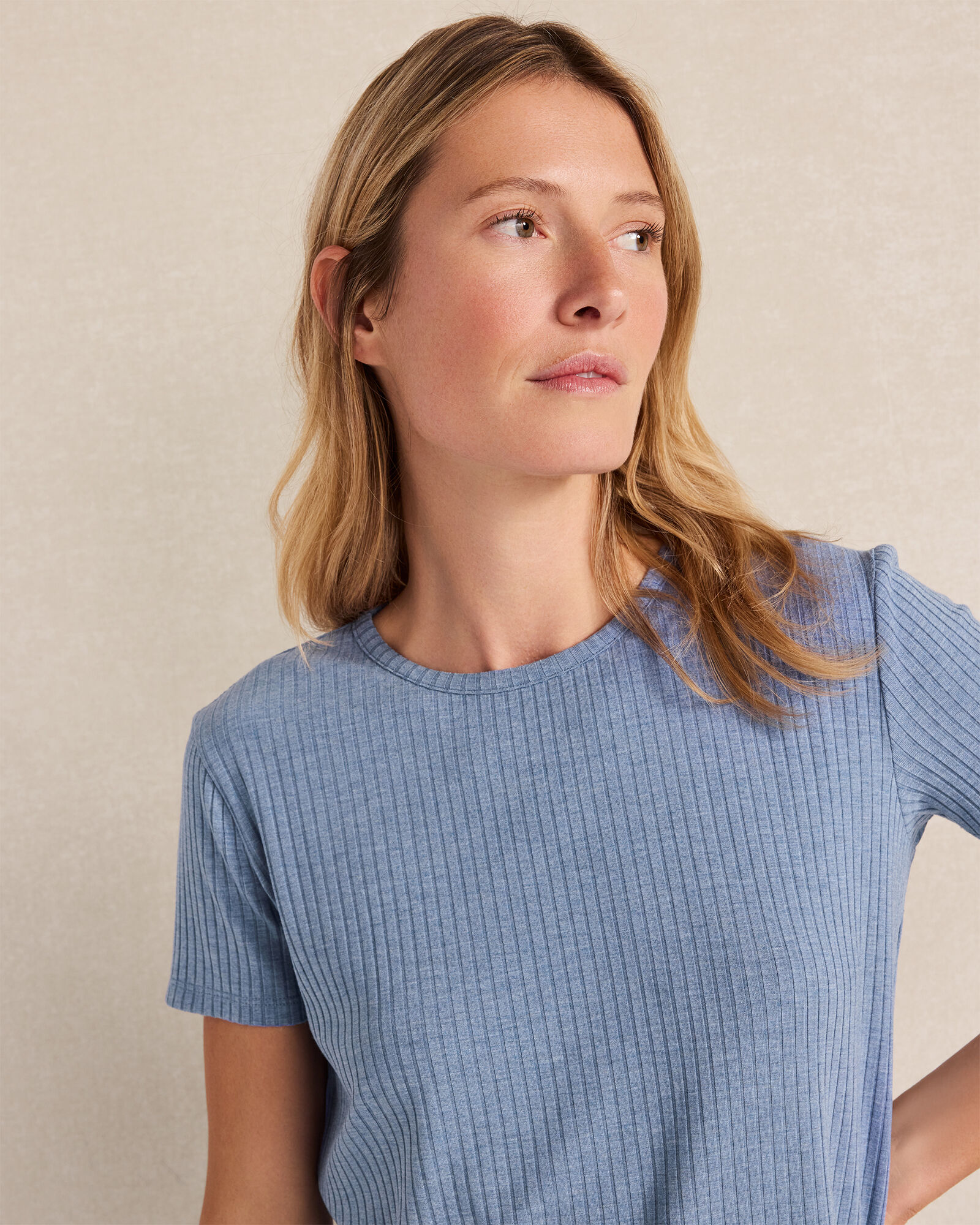 Resti Drapey Rib Knit Short Sleeve Top